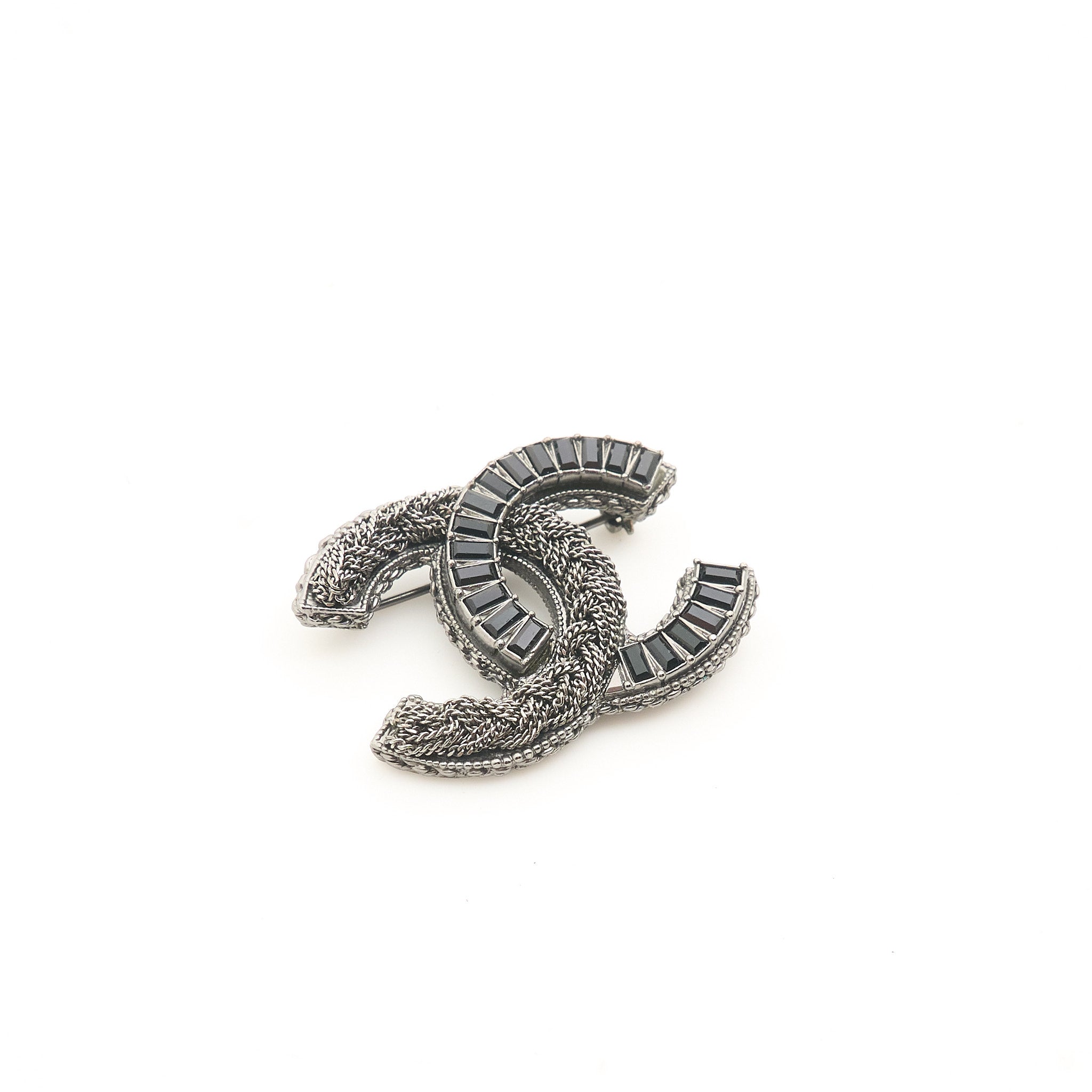 Chanel CC Black Crystal Brooch