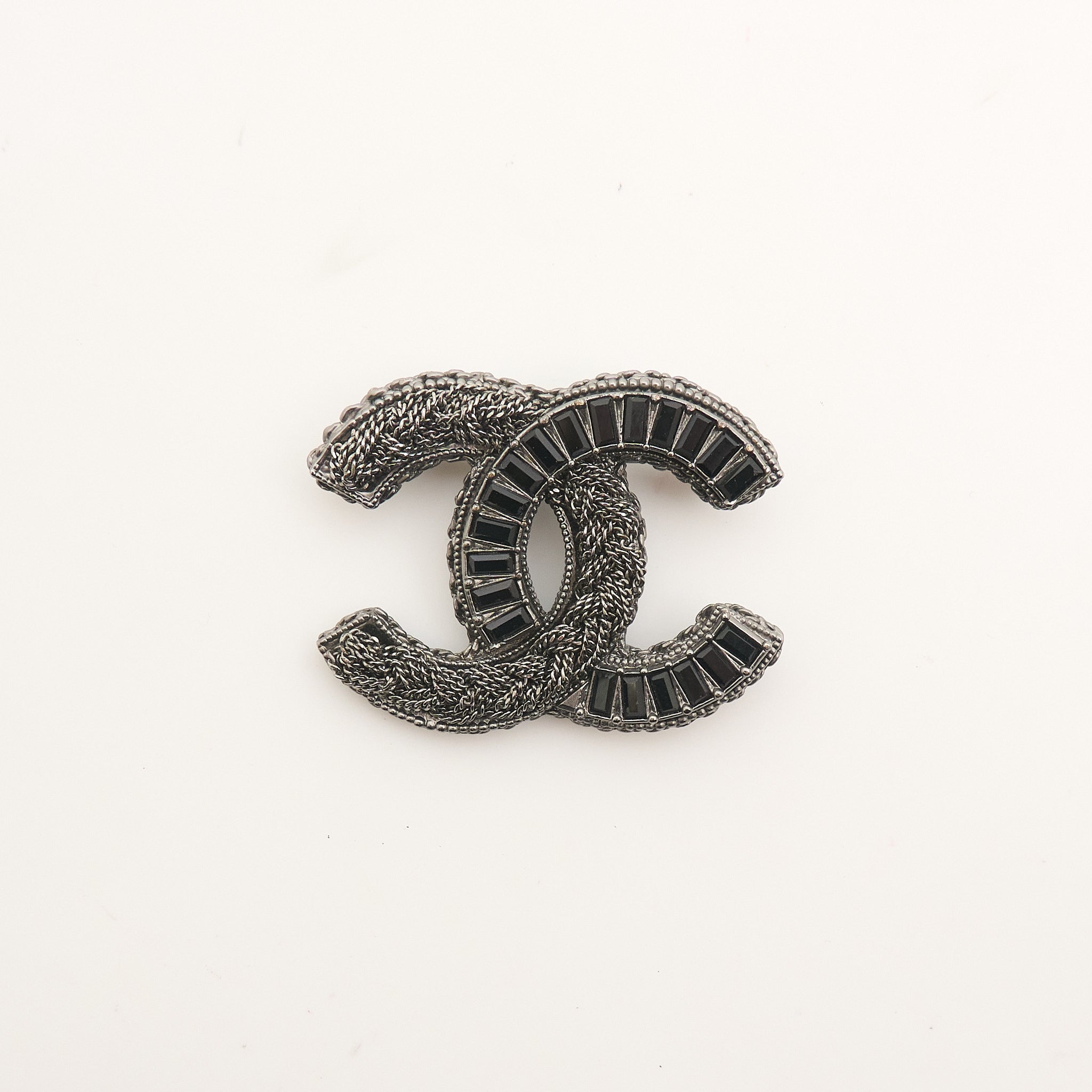 Chanel CC Black Crystal Brooch