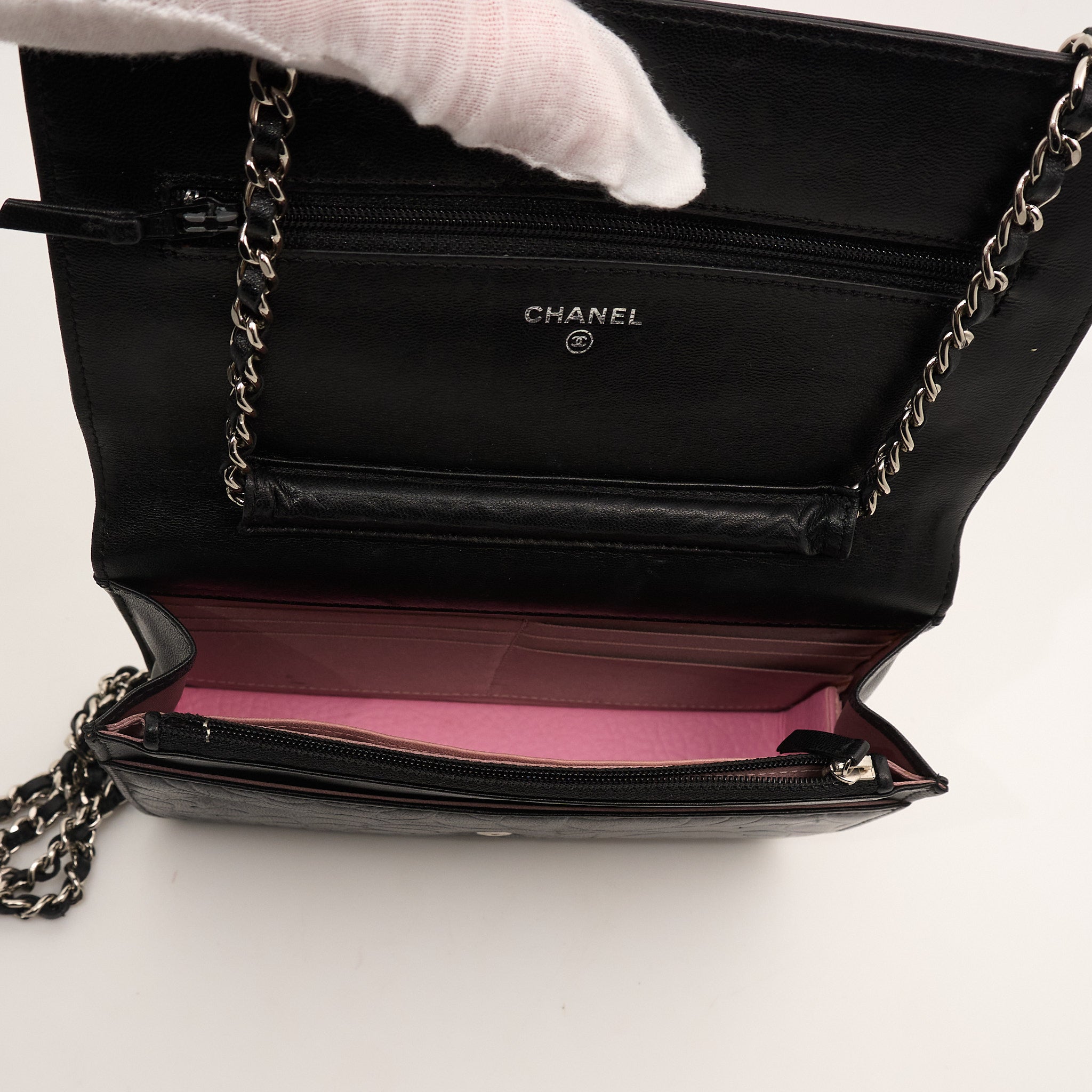 Chanel Camellia Black WOC SHW