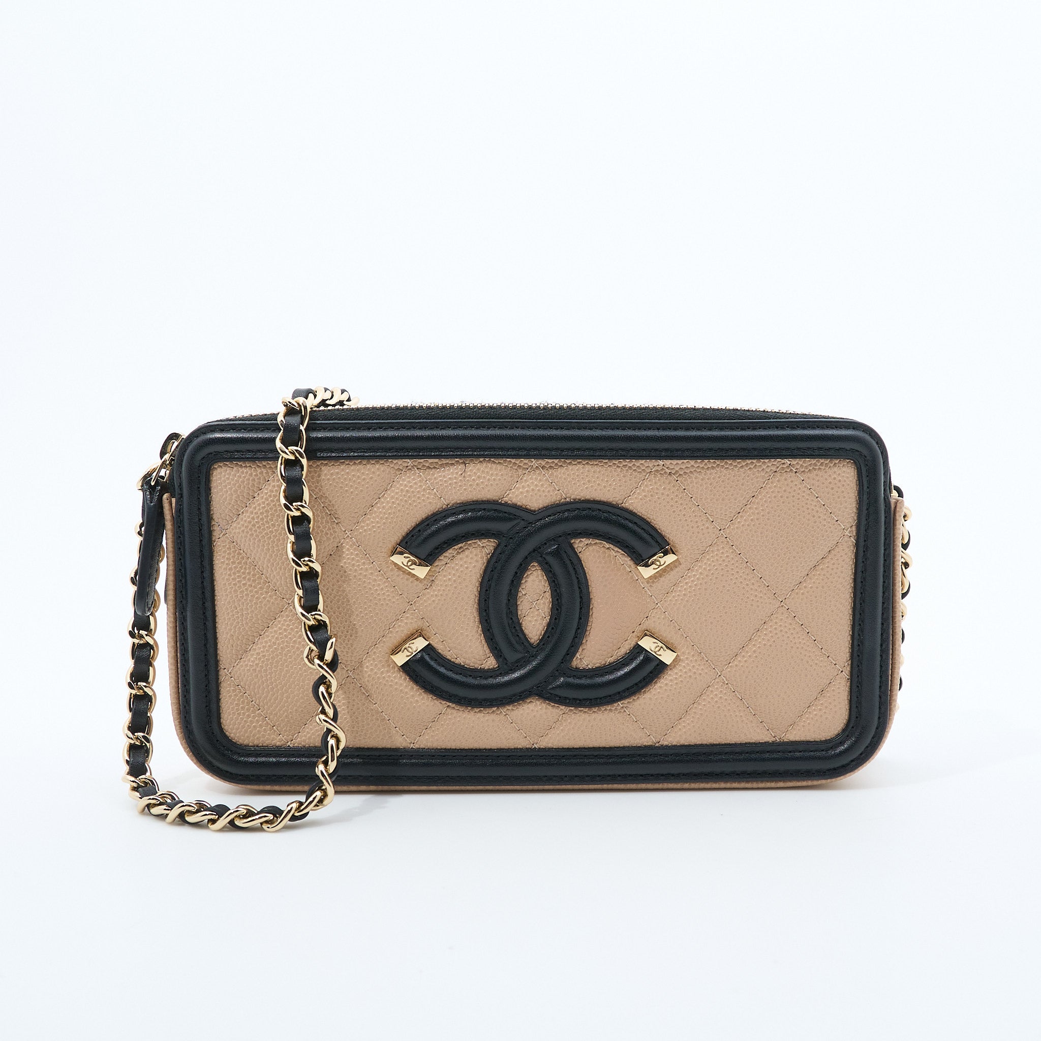 Chanel Caviar Beige Vanity Crossbody Bag