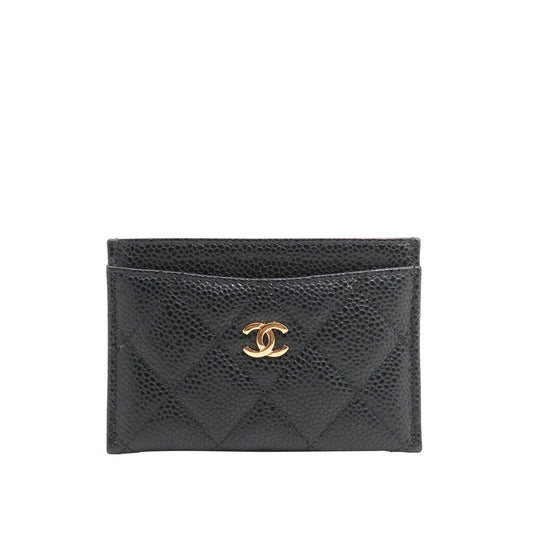 Chanel Black Caviar Quilted Card Wallet GHW