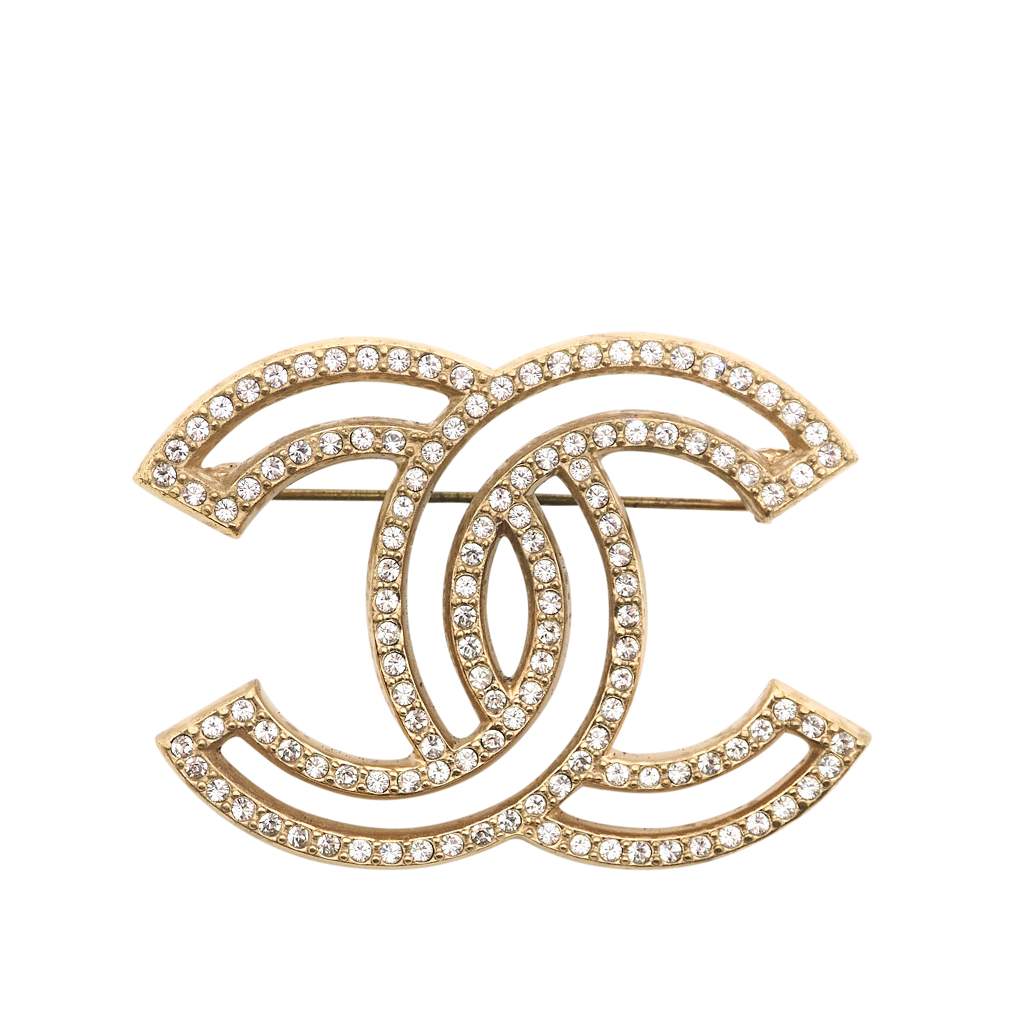 Chanel CC Crystal Gold Brooch