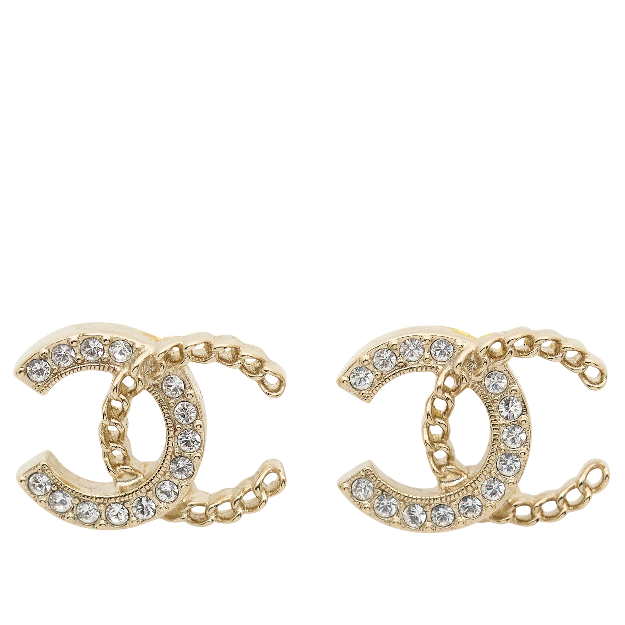 Chanel CC Crystal Chain Stud Earrings LGHW