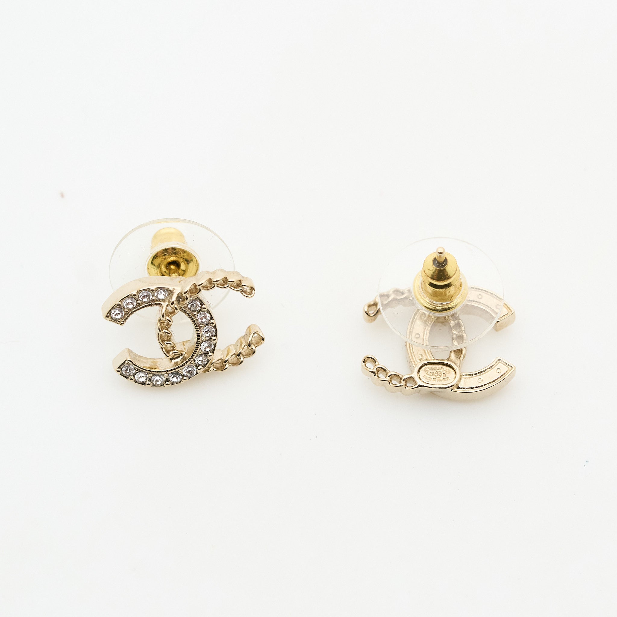 Chanel CC Crystal Chain Stud Earrings LGHW