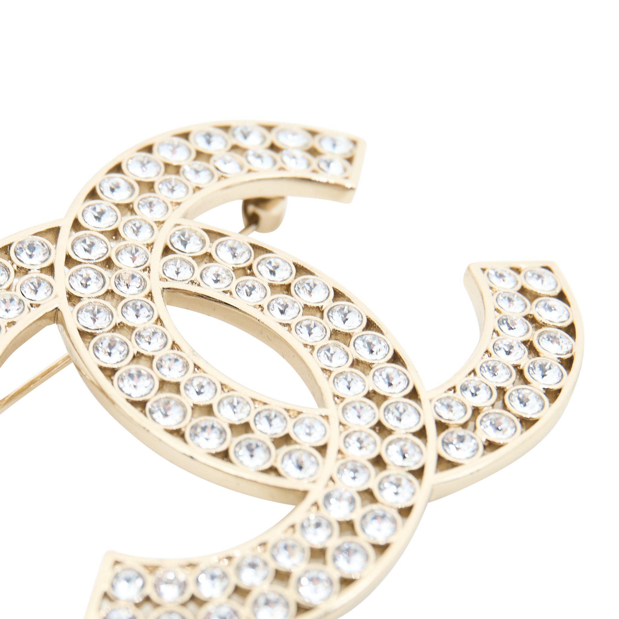 Chanel CC Double Crystal Brooch GHW