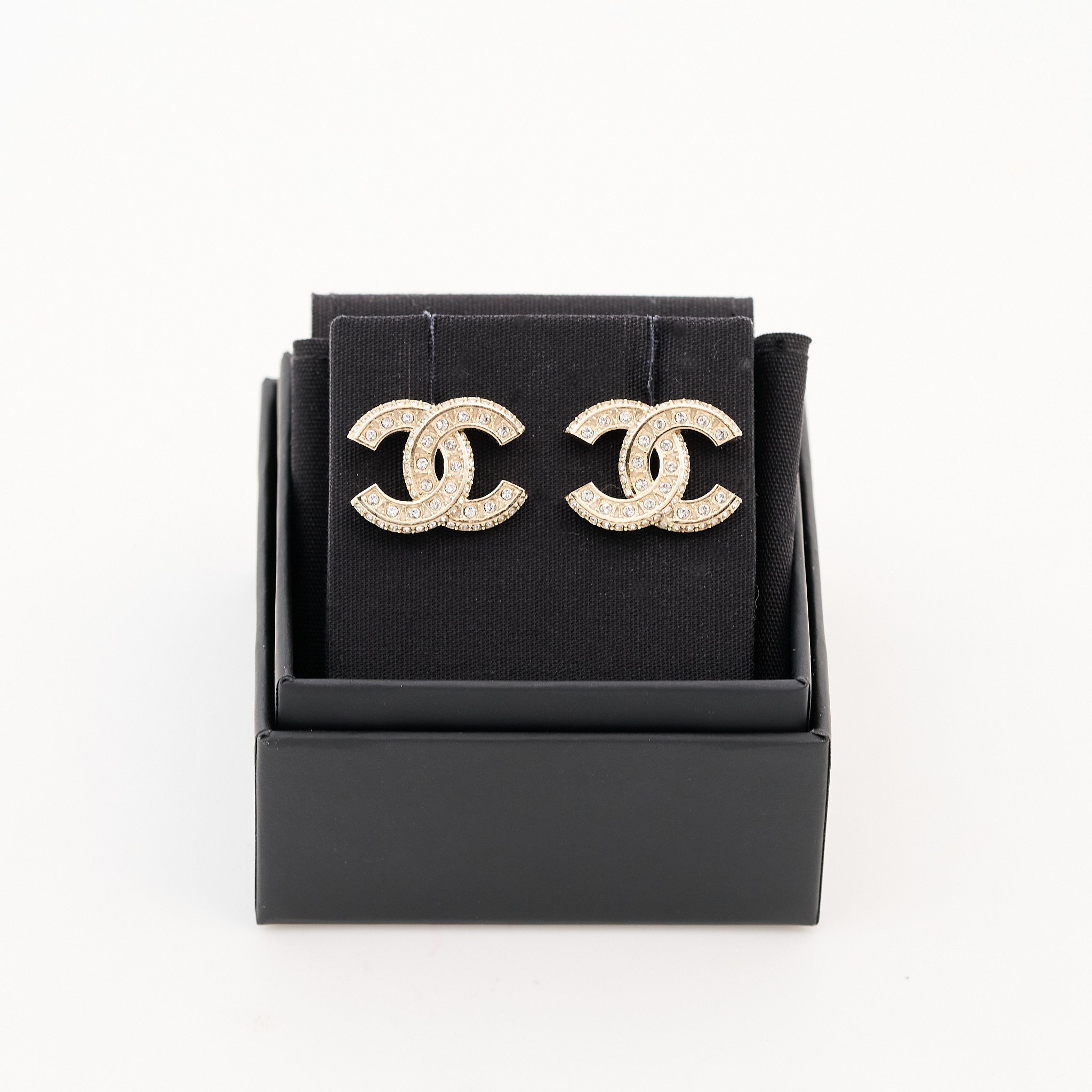 Chanel Gold & Crystal CC Earrings
