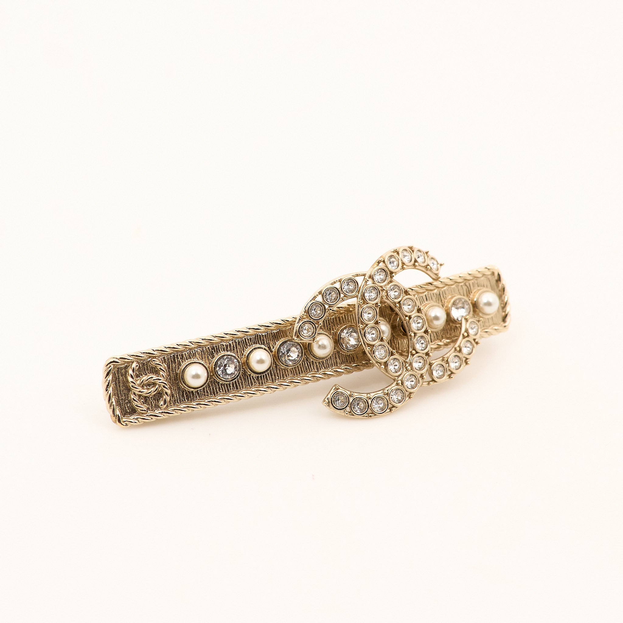 Chanel CC Faux Pearl and Diamante Hair Barrette
