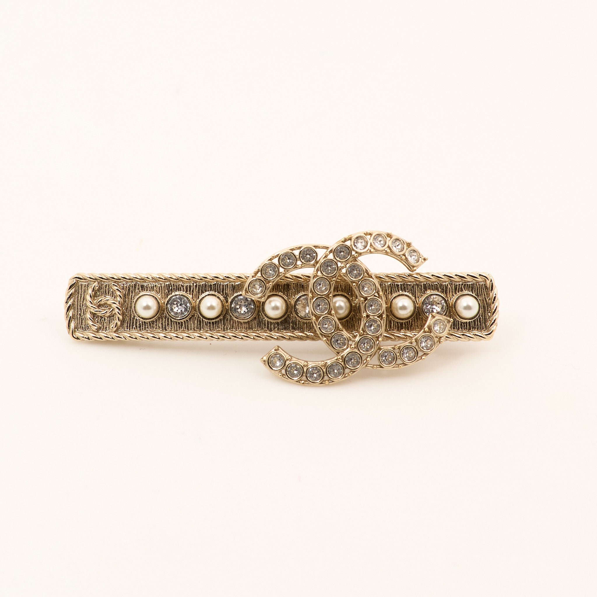 Chanel CC Faux Pearl and Diamante Hair Barrette