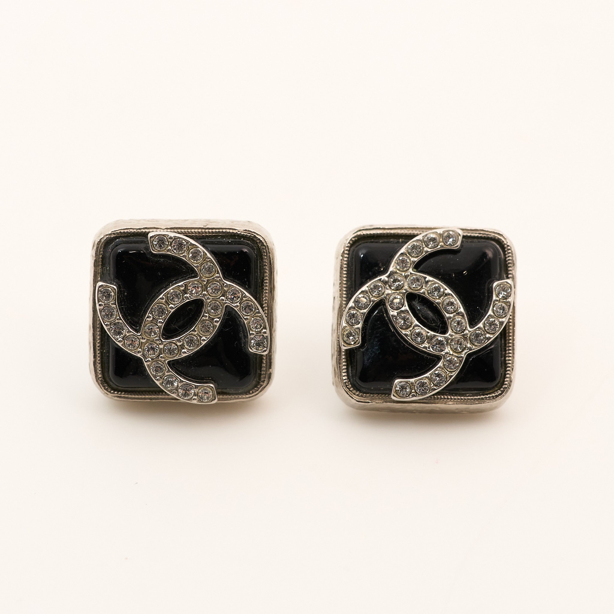 Chanel CC Ceramic Earrings with Crystals