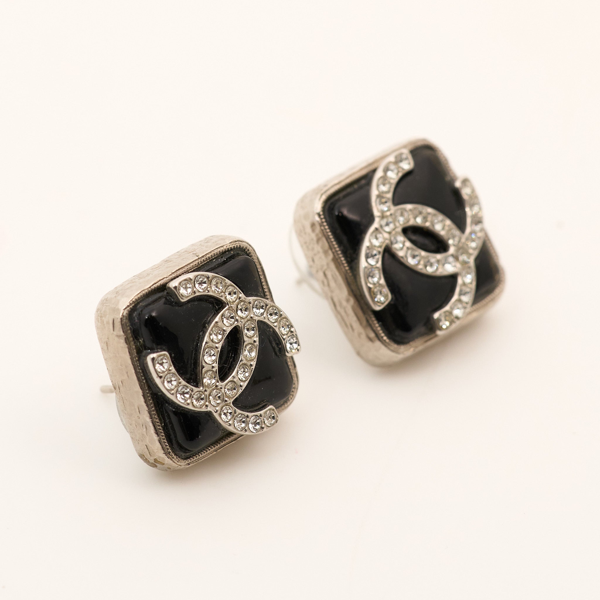 Chanel CC Ceramic Earrings with Crystals