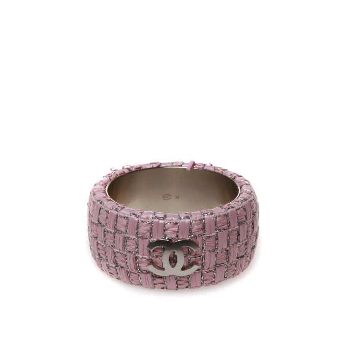 Chanel Pink Woven CC Cuff Bracelet