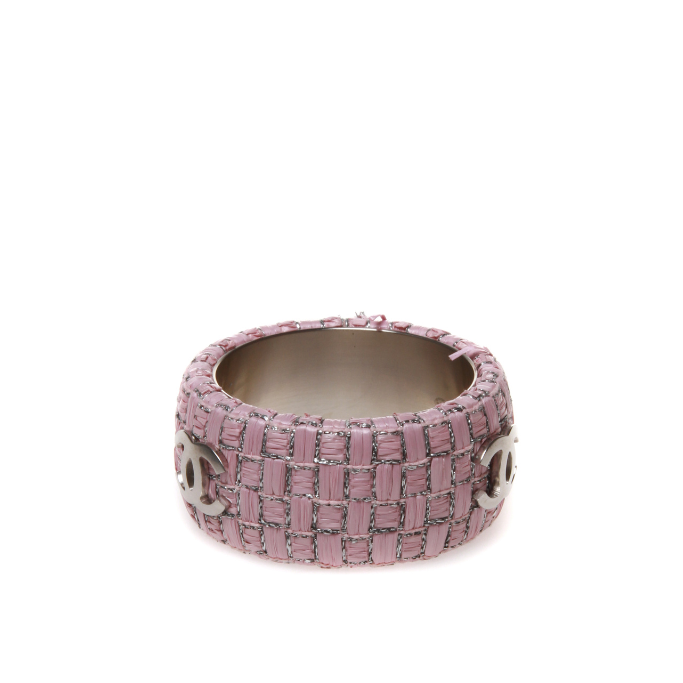 Chanel Pink Woven CC Cuff Bracelet