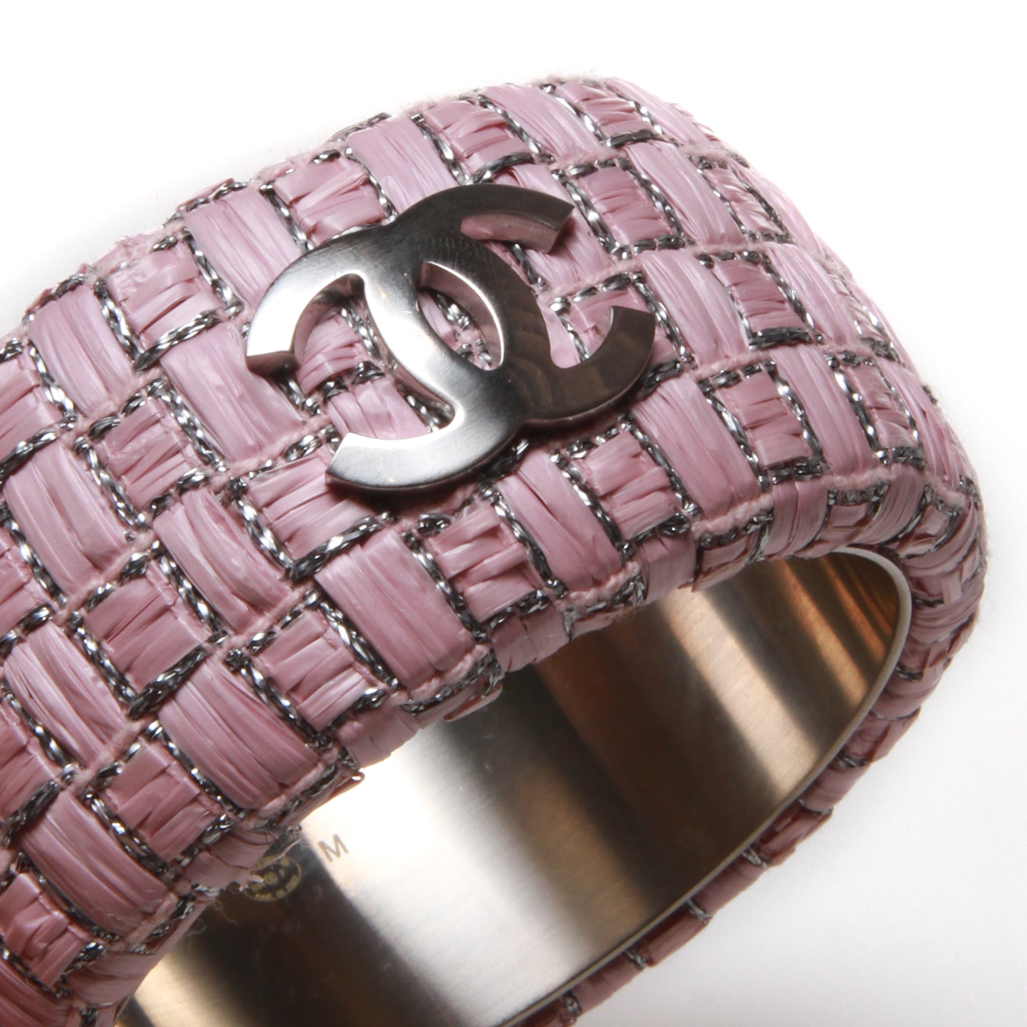 Chanel Pink Woven CC Cuff Bracelet