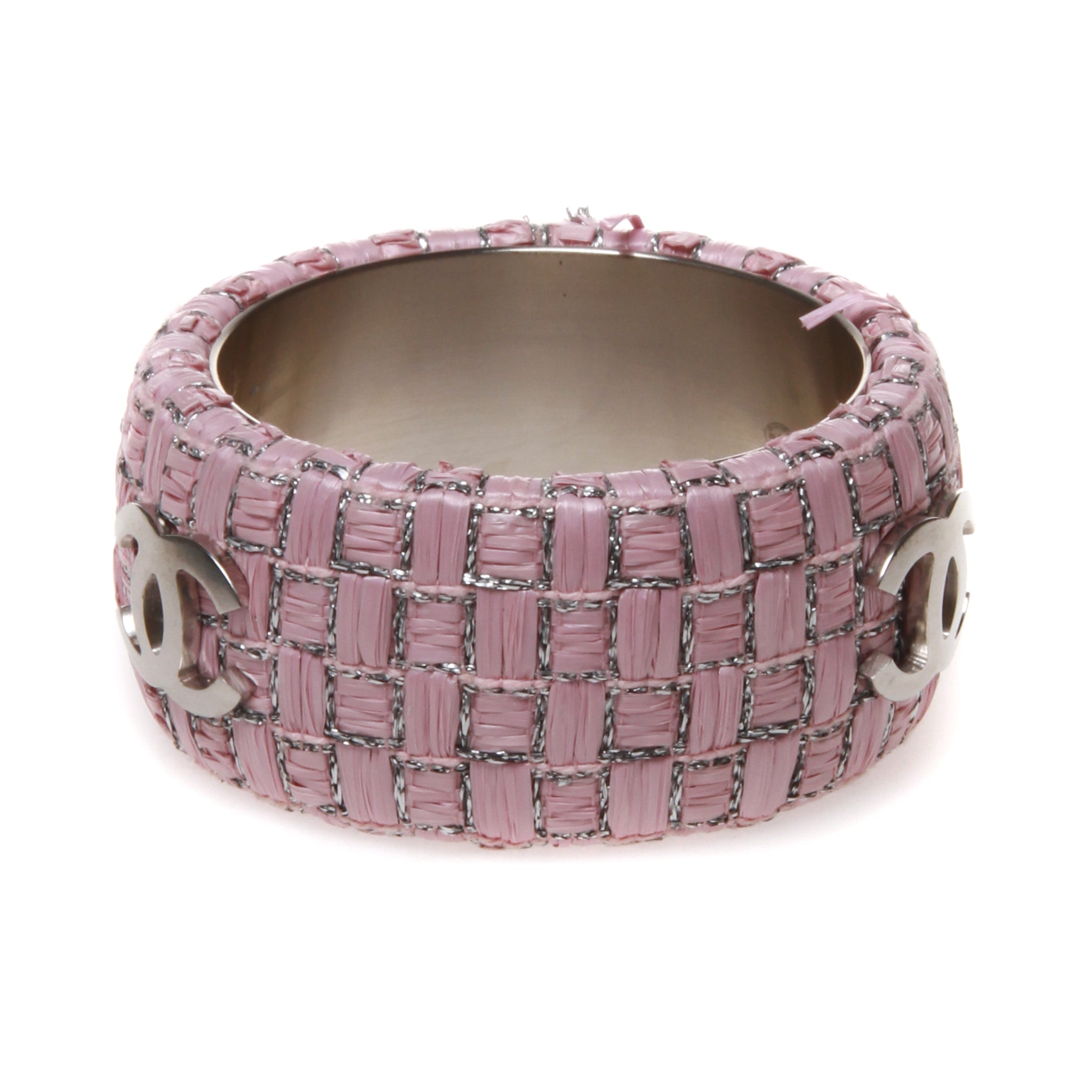 Chanel Pink Woven CC Cuff Bracelet