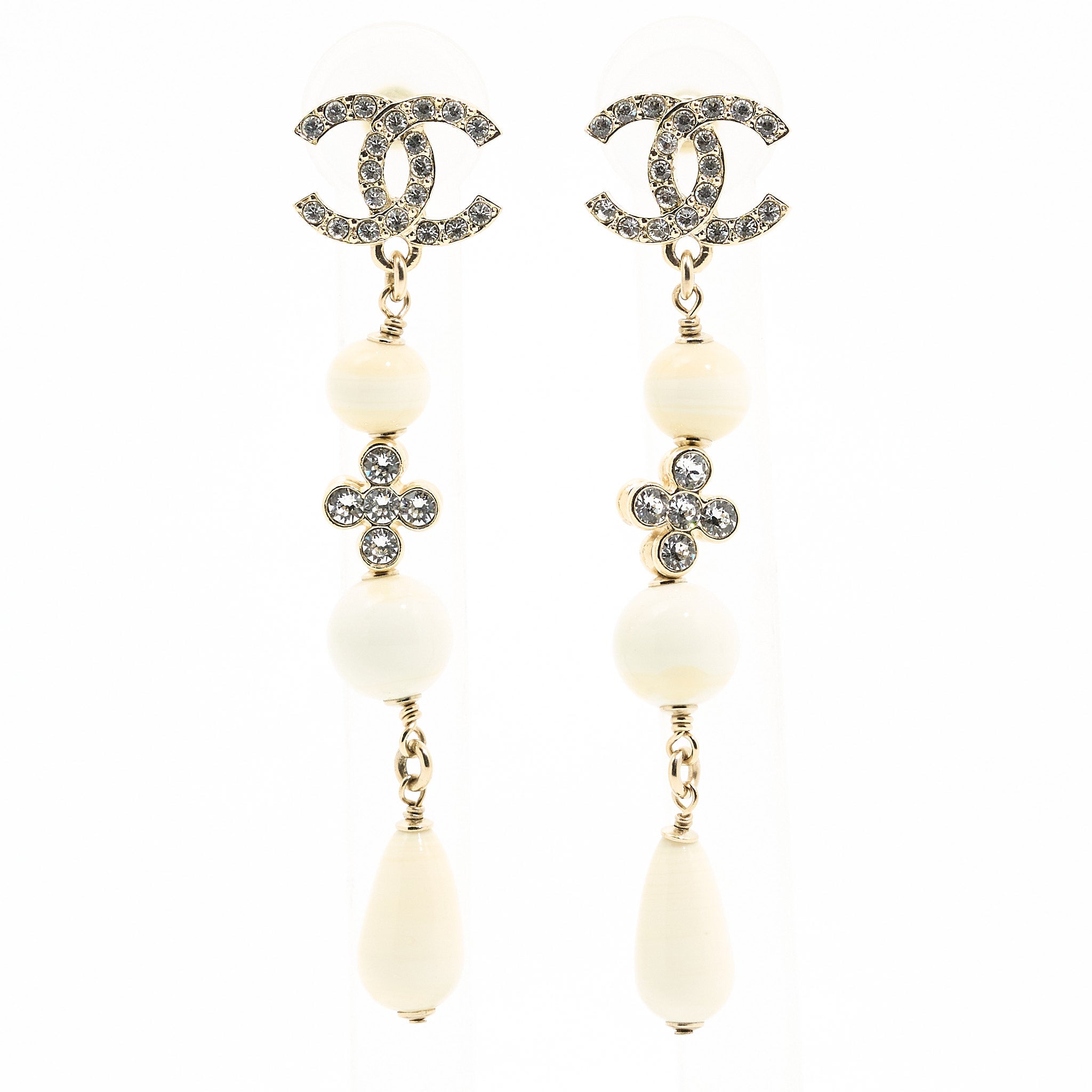Chanel Crystal CC Ivory Drop Earrings