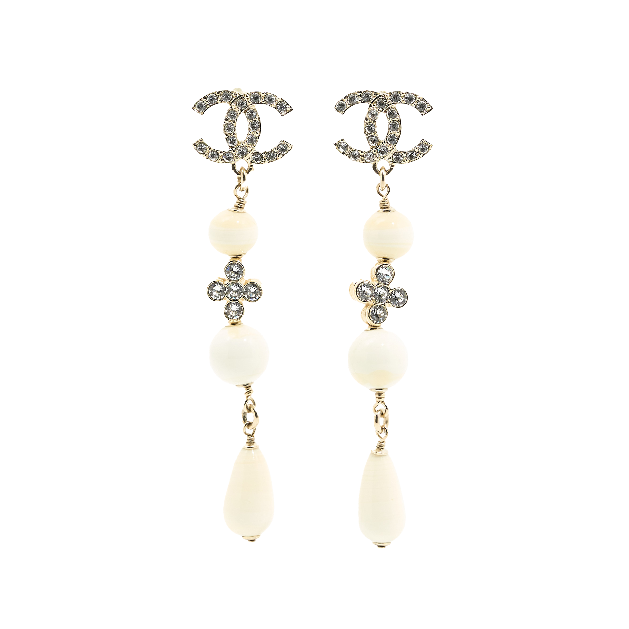 Chanel Crystal CC Ivory Drop Earrings