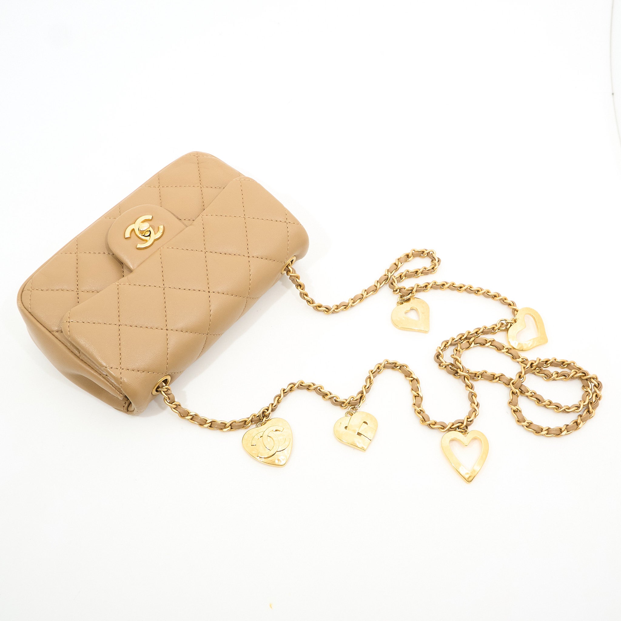Chanel Mini Heart Charms Beige Flap Bag