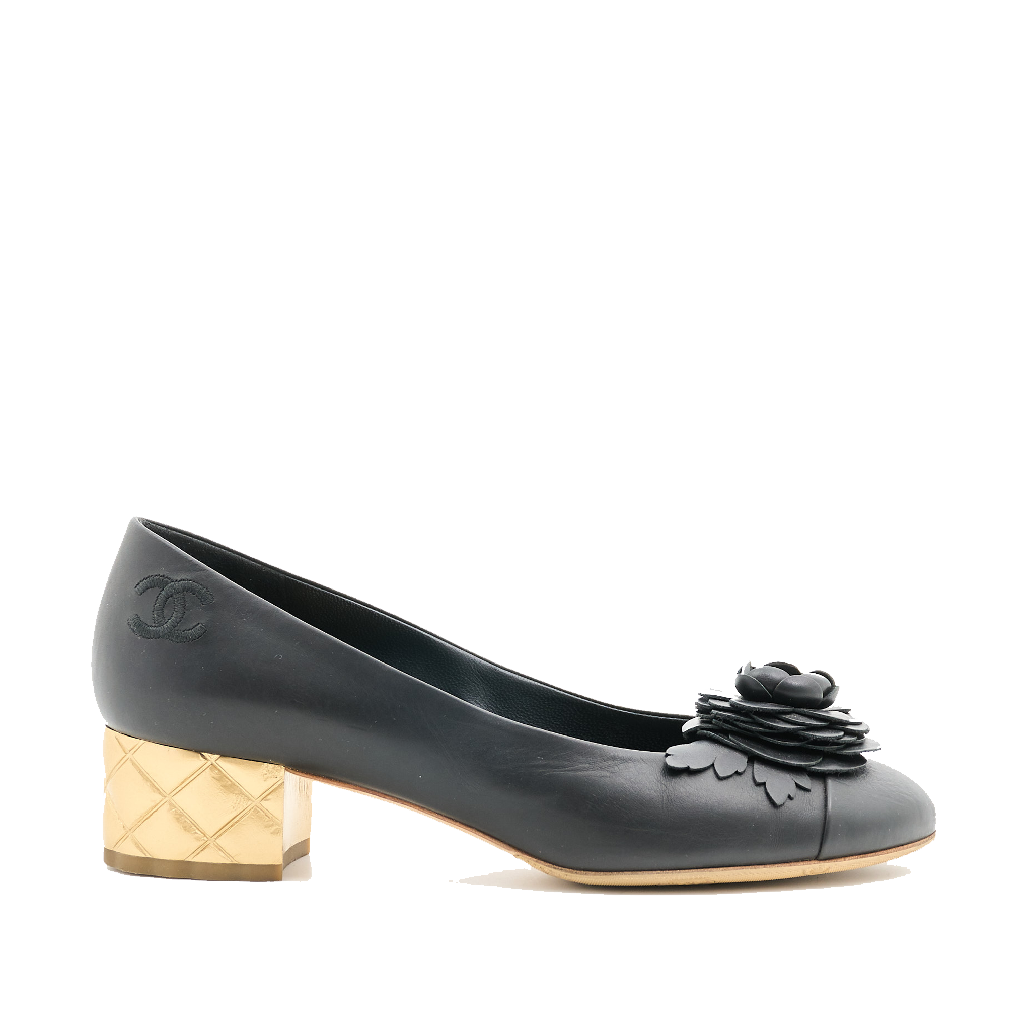 Chanel Camellia Black Calfskin Heels Size 38