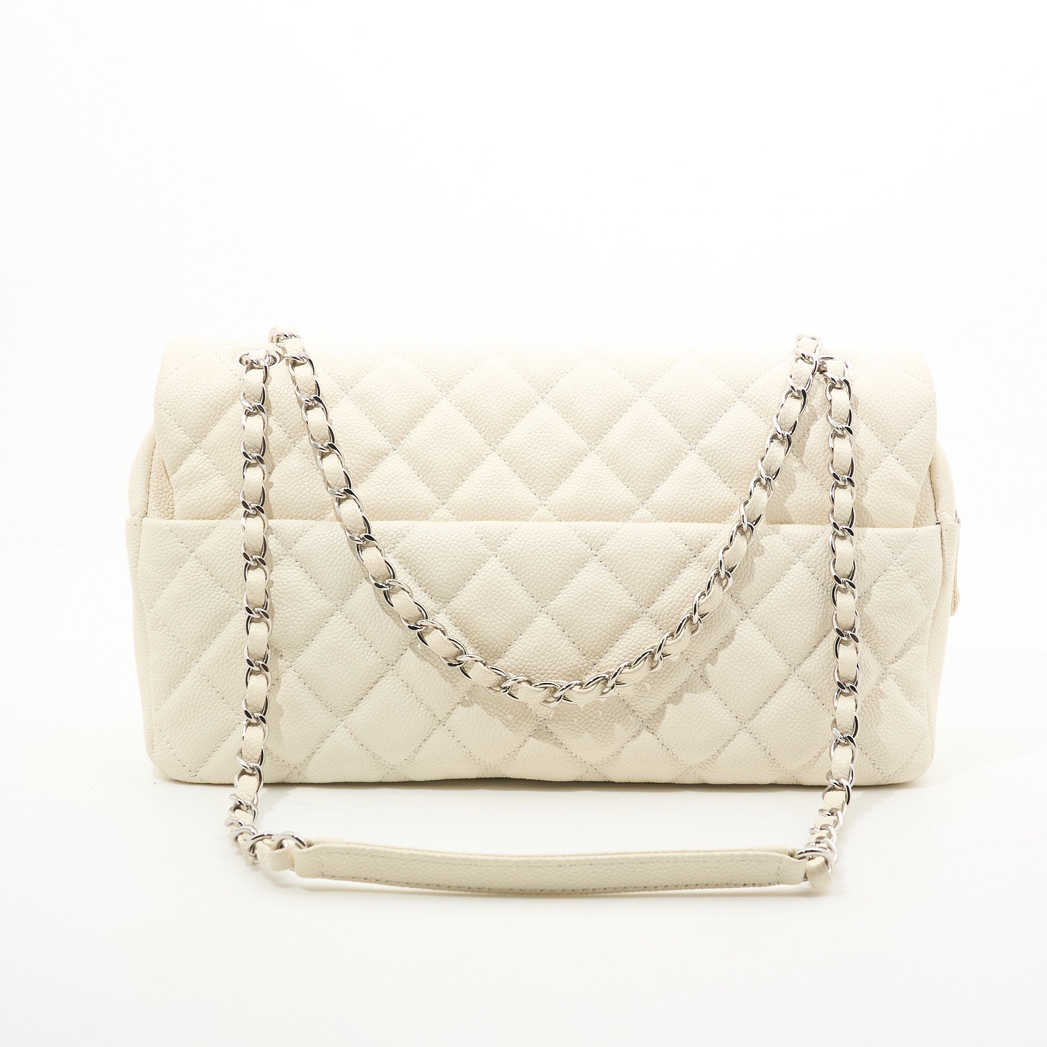 Chanel Jumbo White Caviar Camera Flap Bag PHW