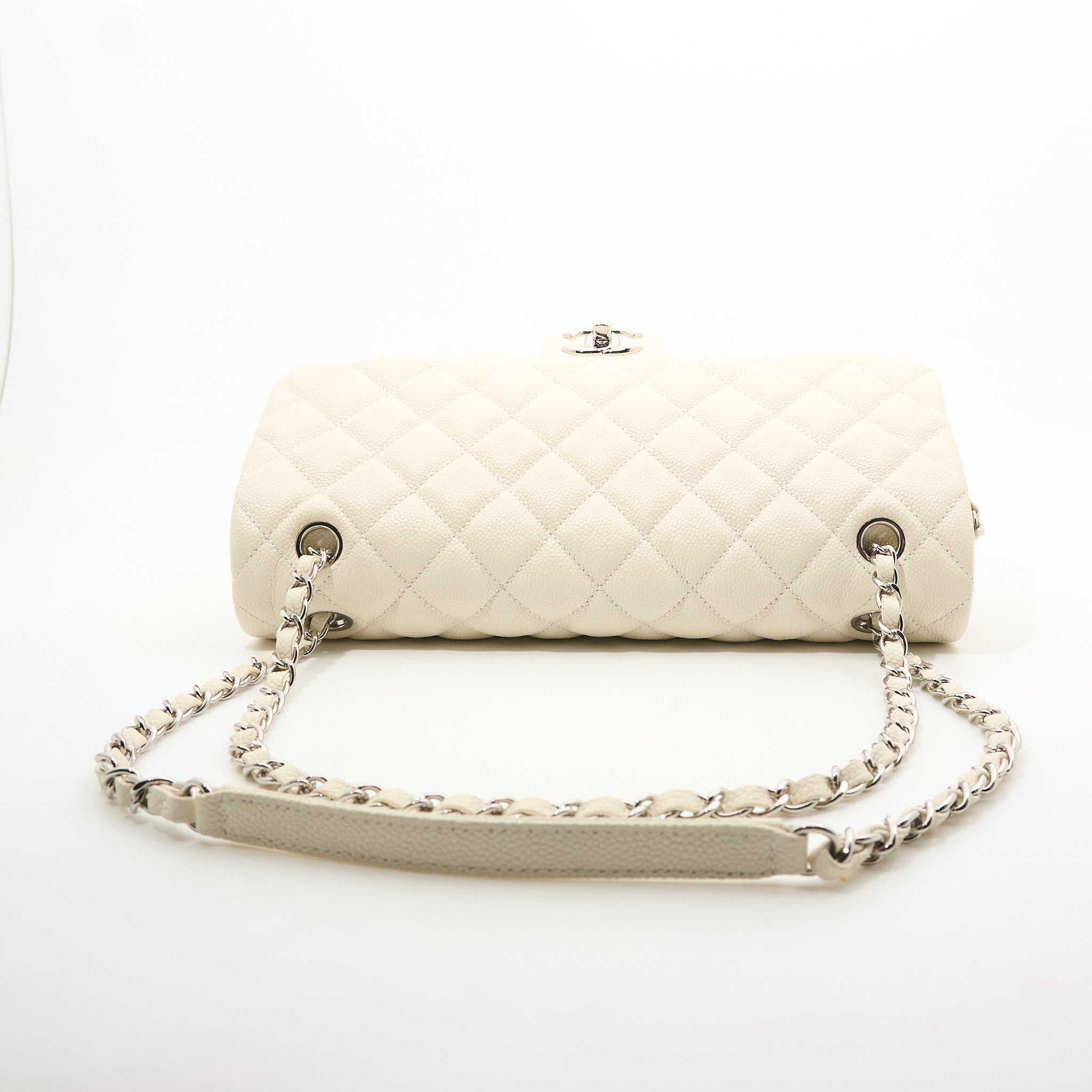 Chanel Jumbo White Caviar Camera Flap Bag PHW