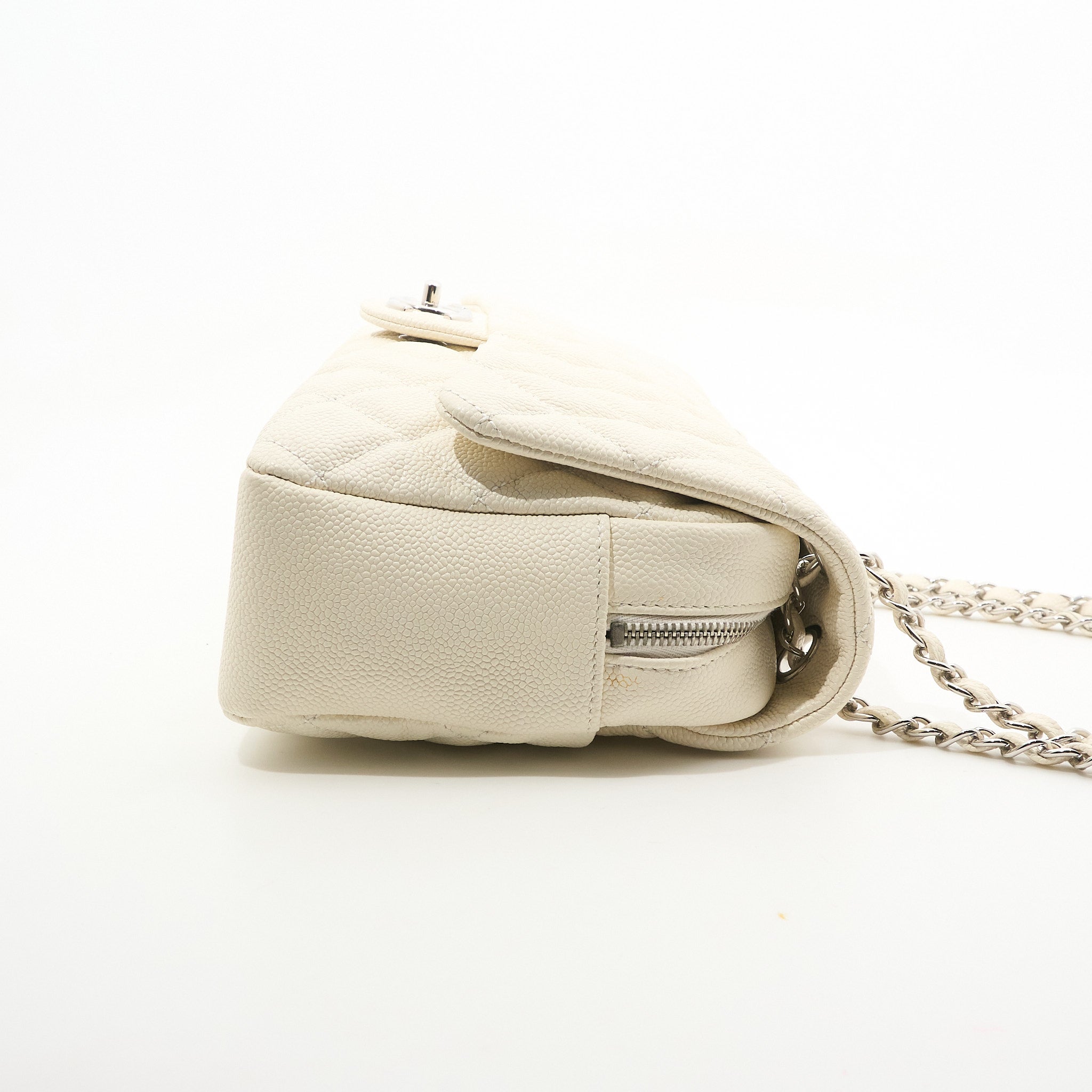 Chanel Jumbo White Caviar Camera Flap Bag PHW