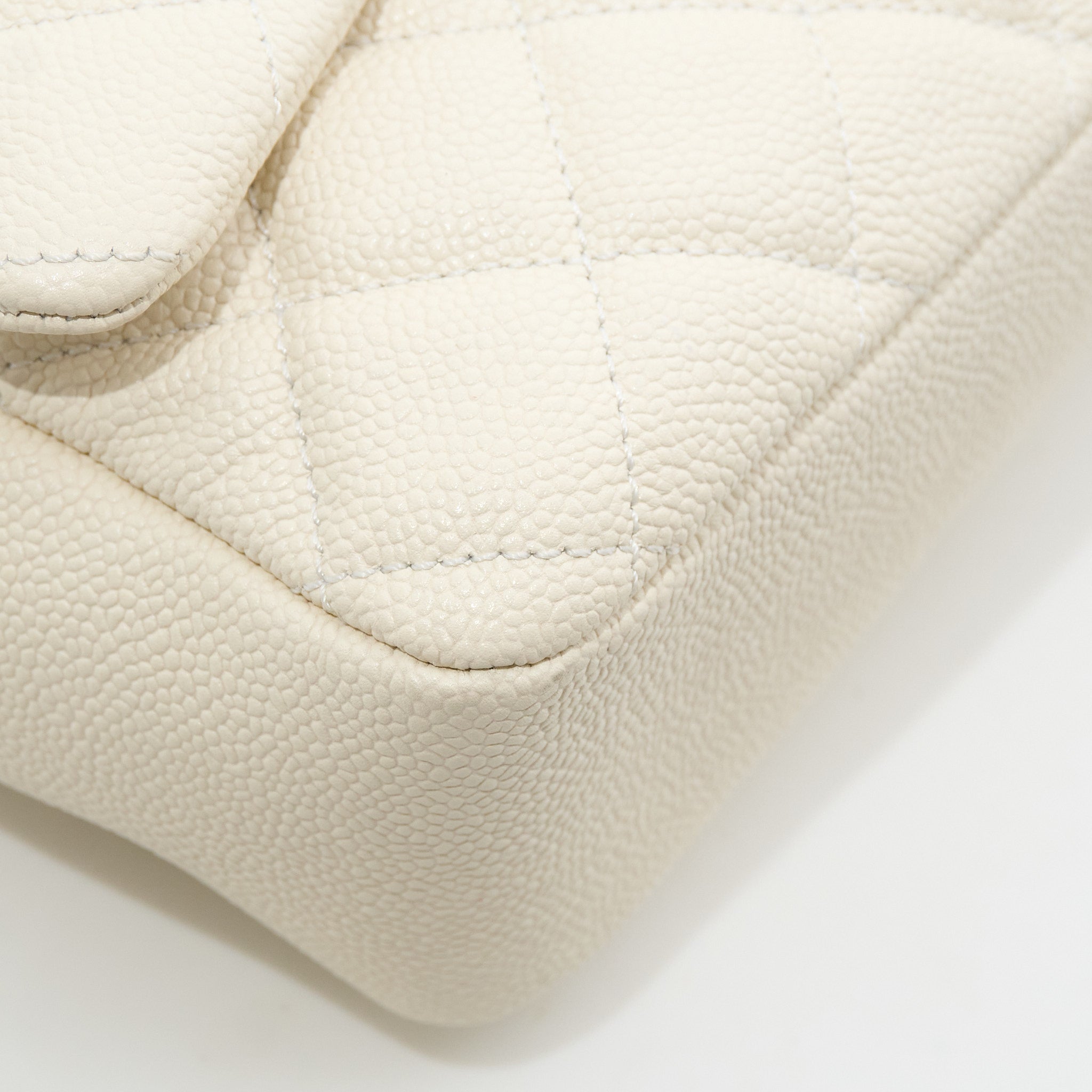 Chanel Jumbo White Caviar Camera Flap Bag PHW