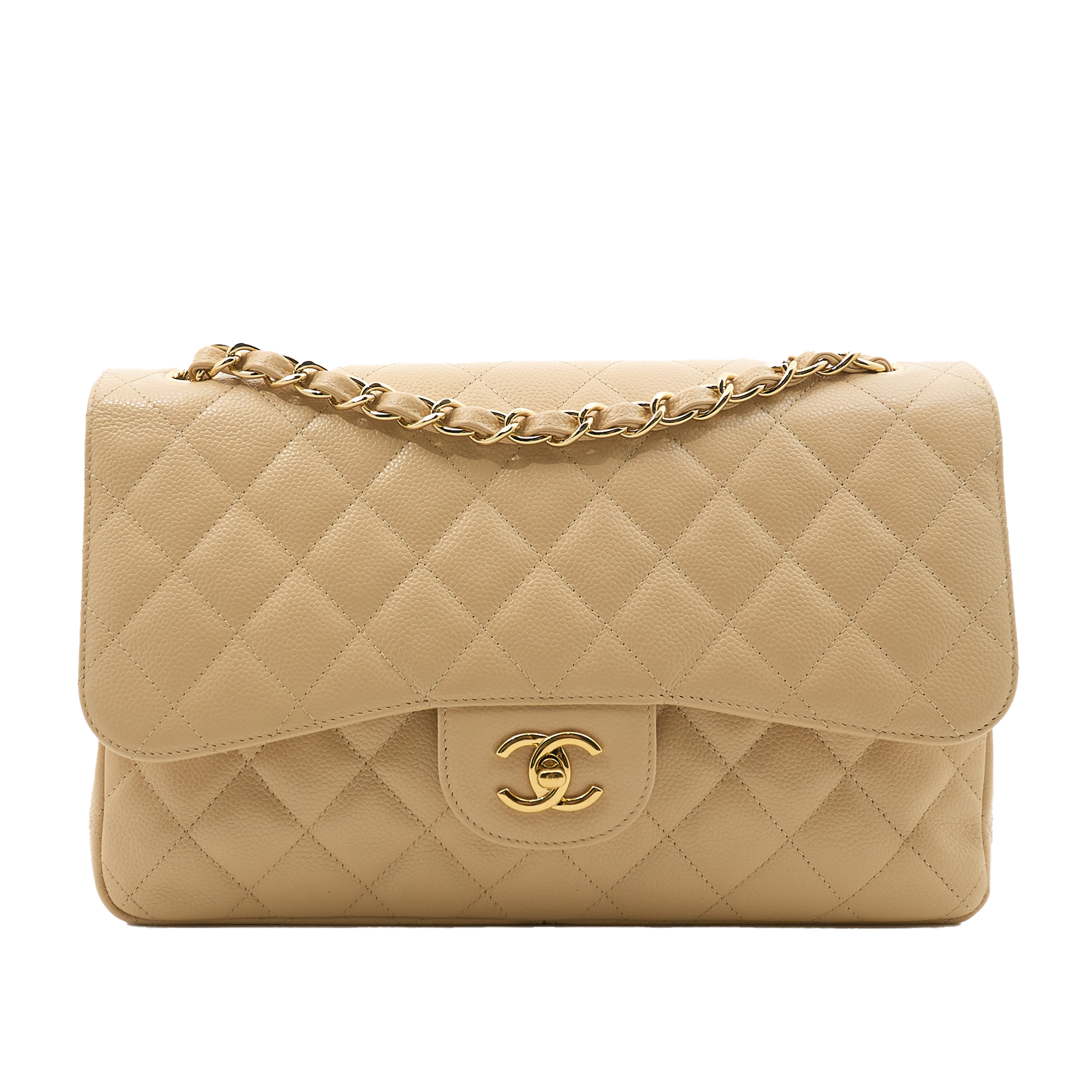 Chanel Jumbo Classic Double Flap Caviar Beige GHW