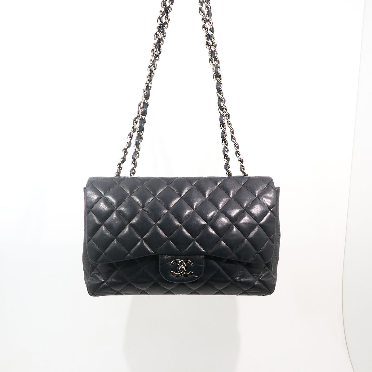Chanel Jumbo Black Lambskin Bag SHW