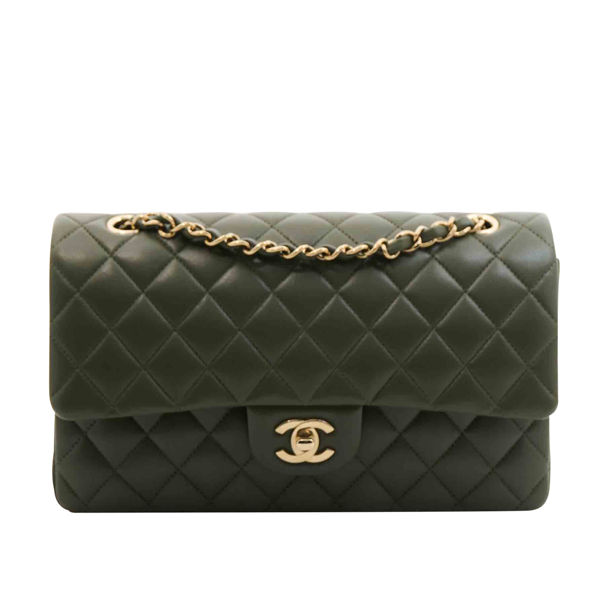 Chanel Lambskin Quilted Medium Classic Flap in Green GHW