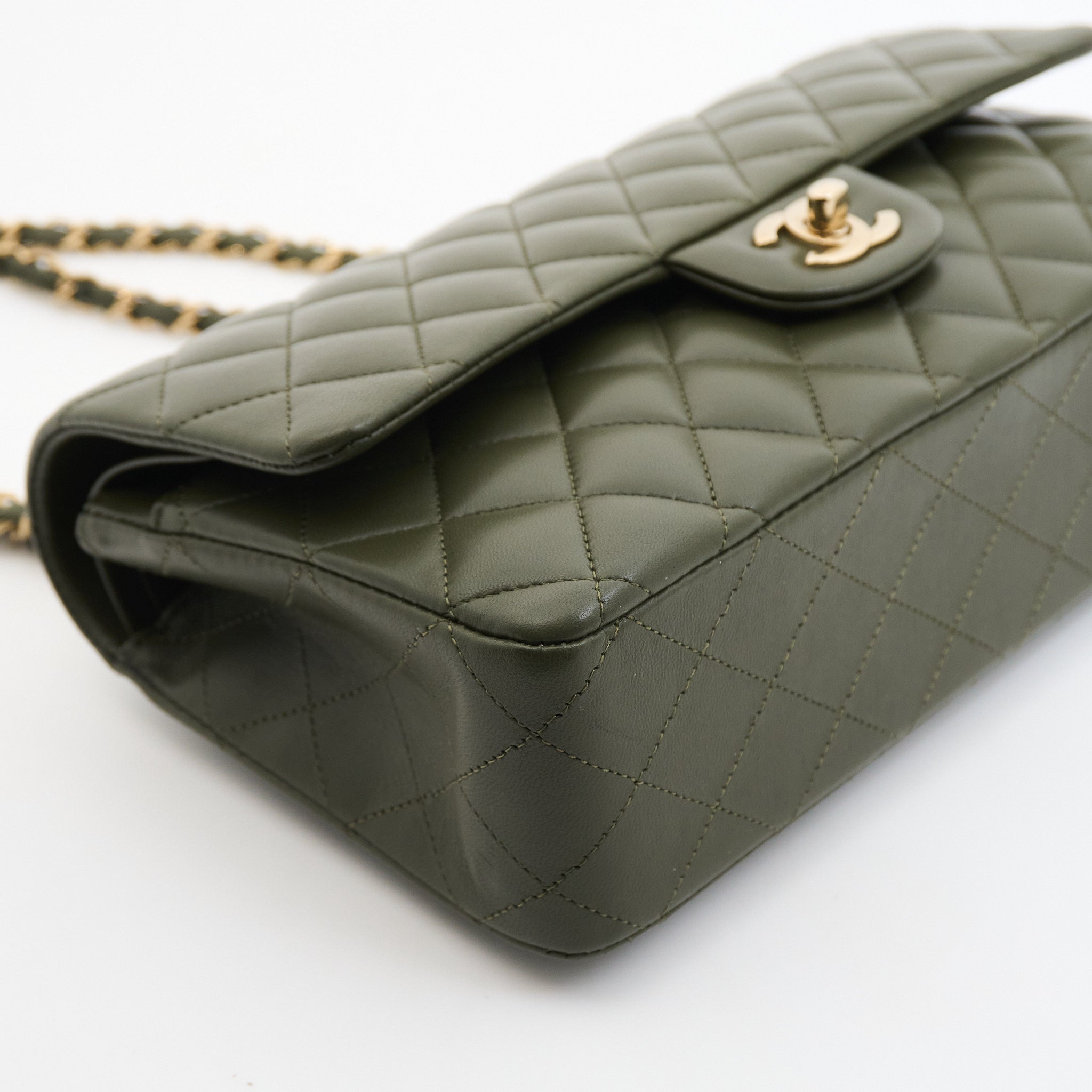 Chanel Lambskin Quilted Medium Classic Flap in Green GHW