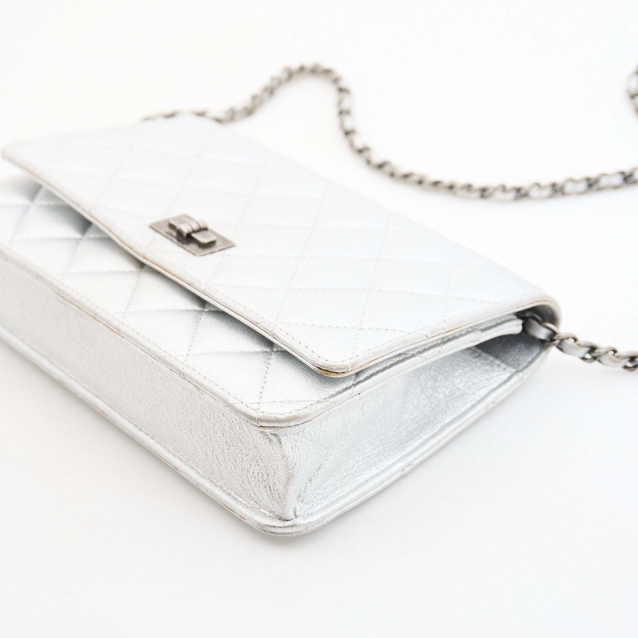 Chanel Lambskin Quilted Wallet On Chain in Silver SHW