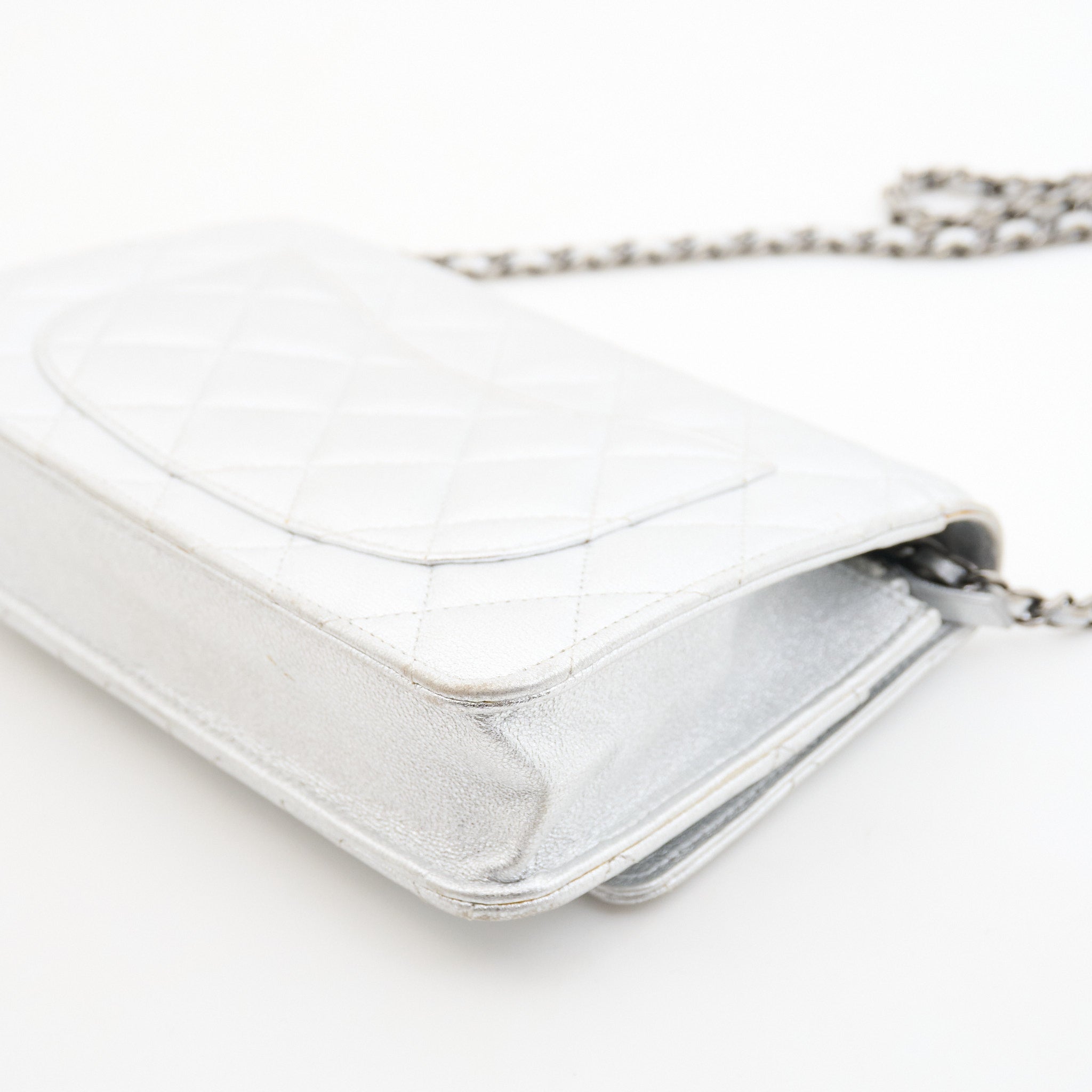 Chanel Lambskin Quilted Wallet On Chain in Silver SHW
