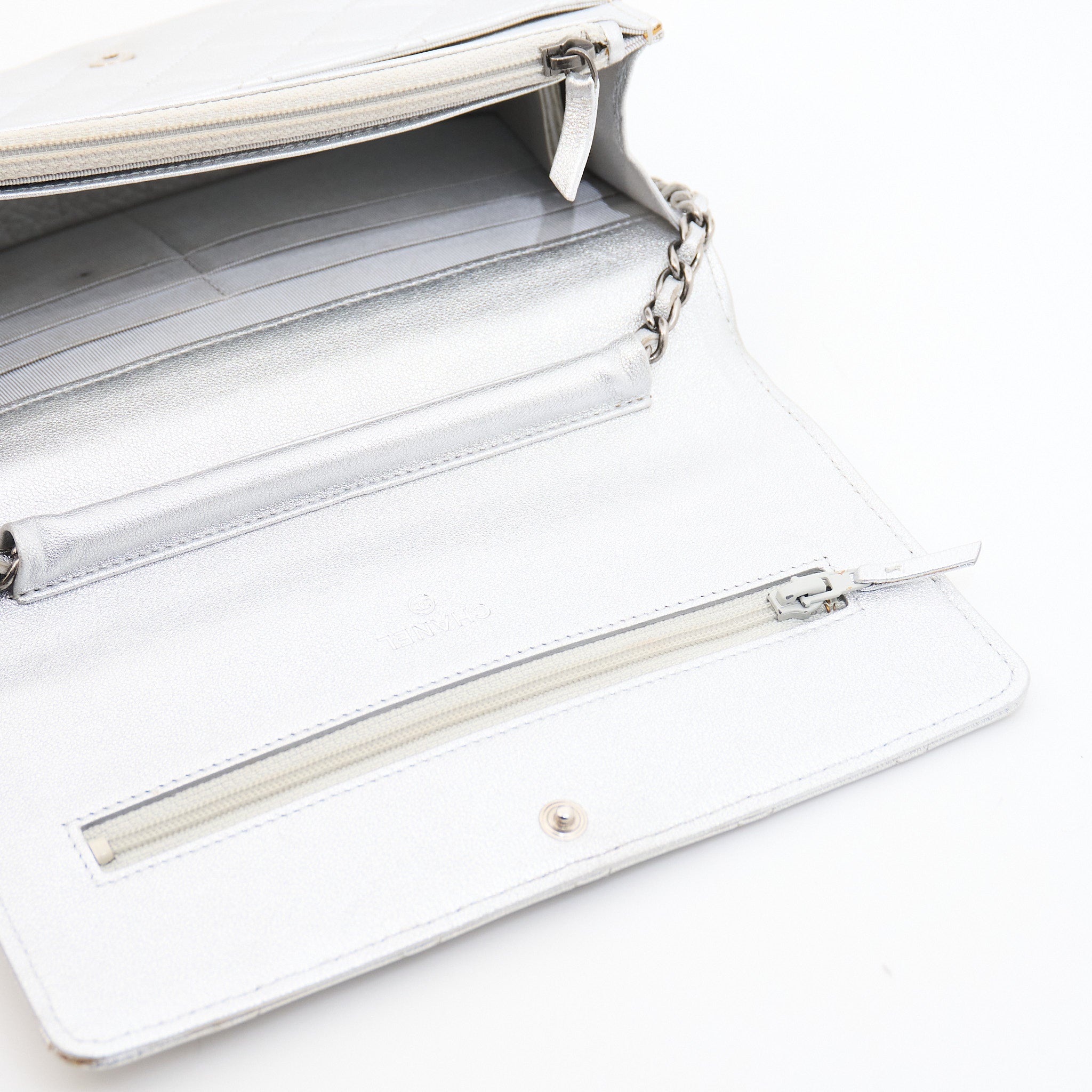 Chanel Lambskin Quilted Wallet On Chain in Silver SHW