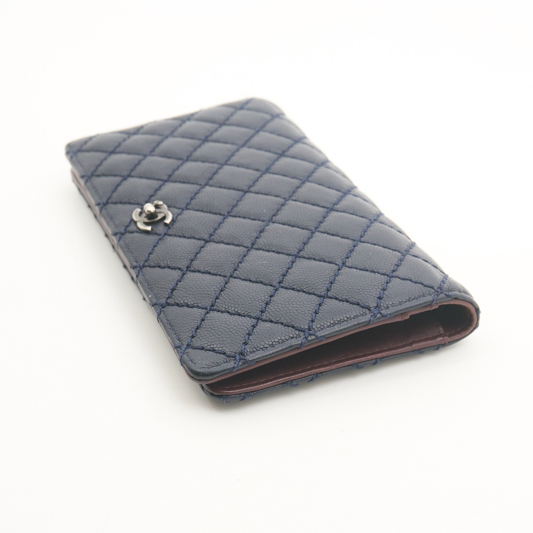 Chanel Navy Quilted Caviar Long Wallet