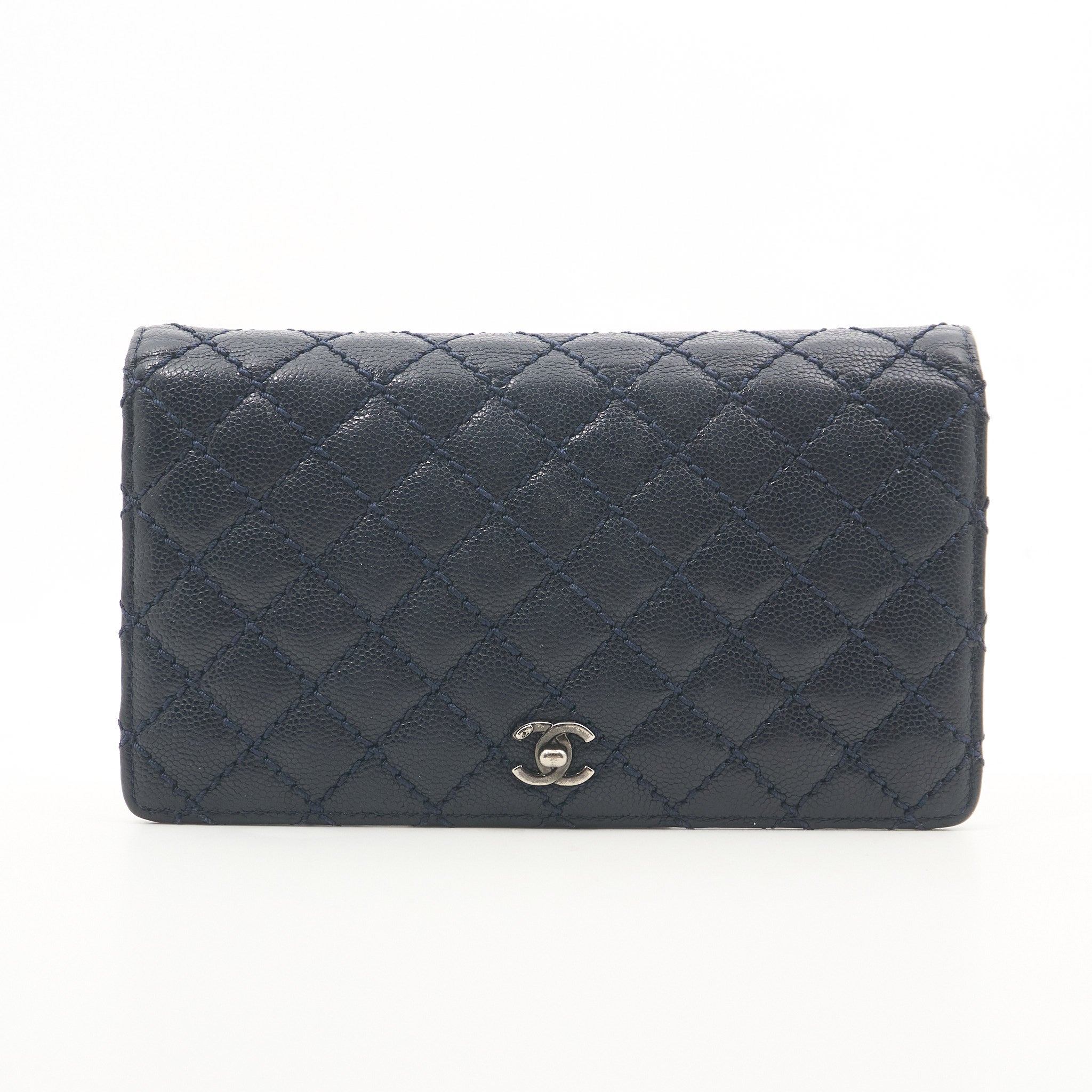Chanel Navy Quilted Caviar Long Wallet