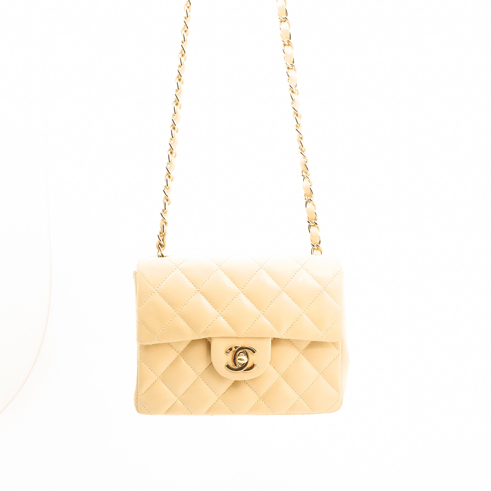 Chanel Mini Square Flap Bag in Pastel Yellow Lambskin GHW