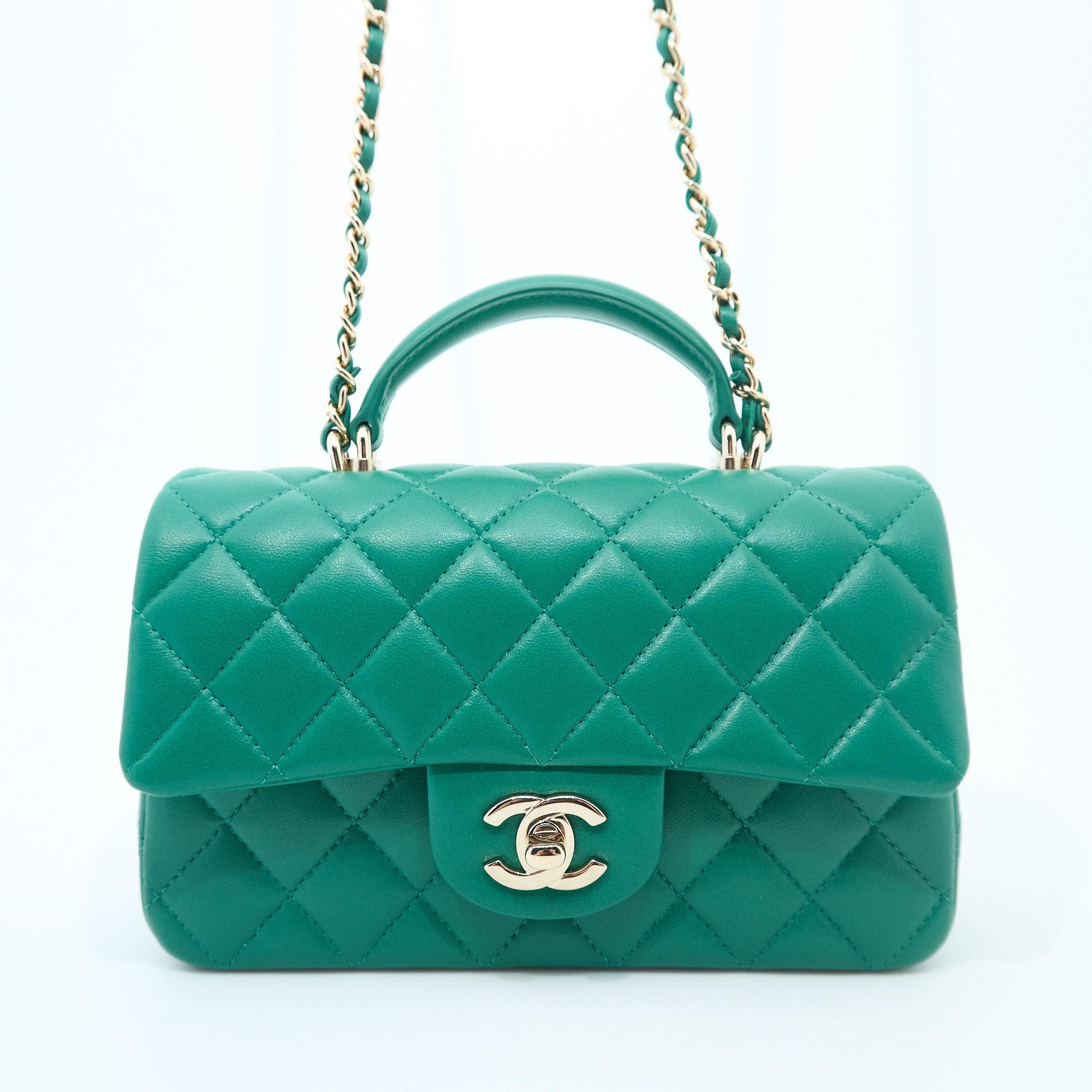 Chanel Mini Top Handle Classic Flap Bag LGHW