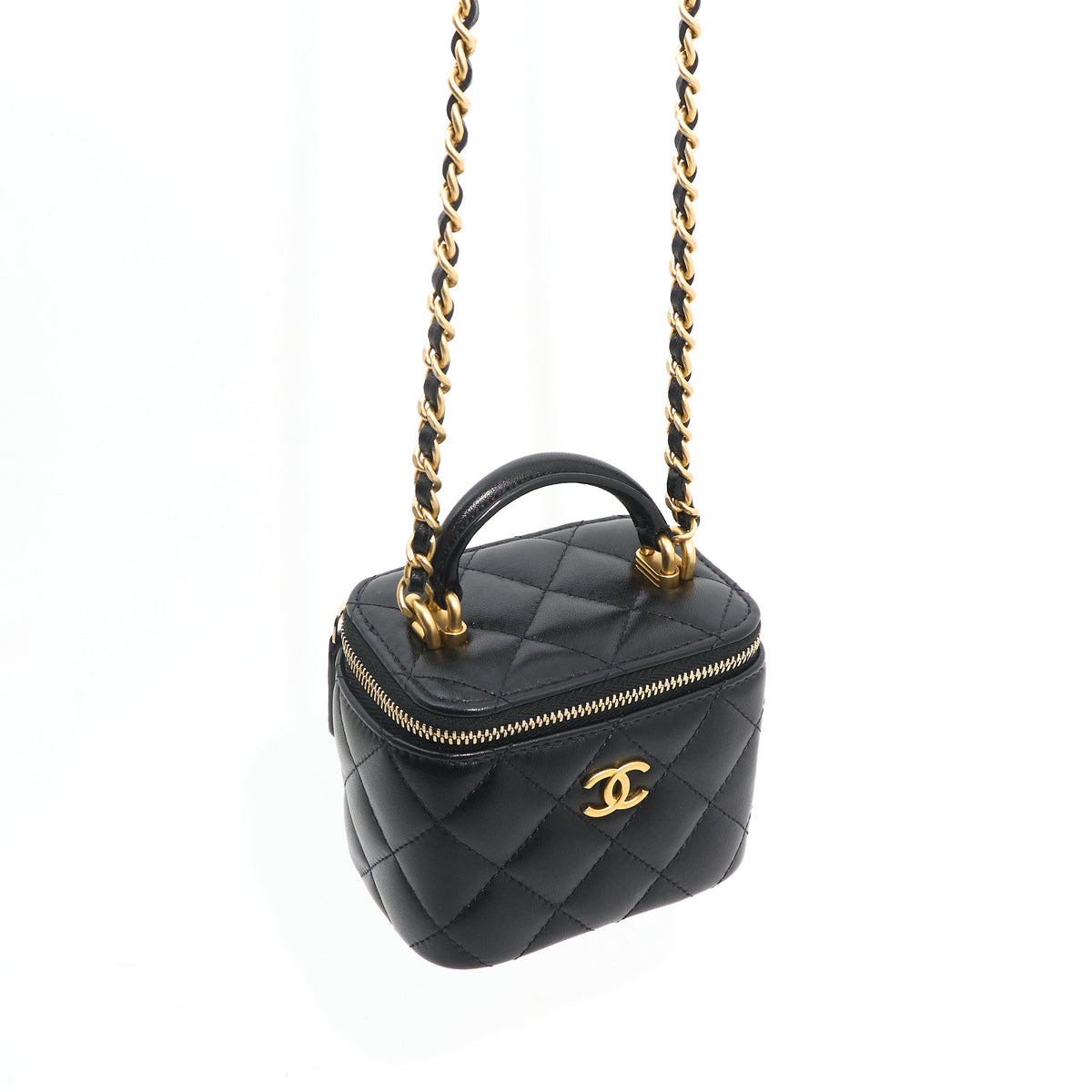 Chanel Quilted Lambskin Mini Top Handle Vanity With Chain