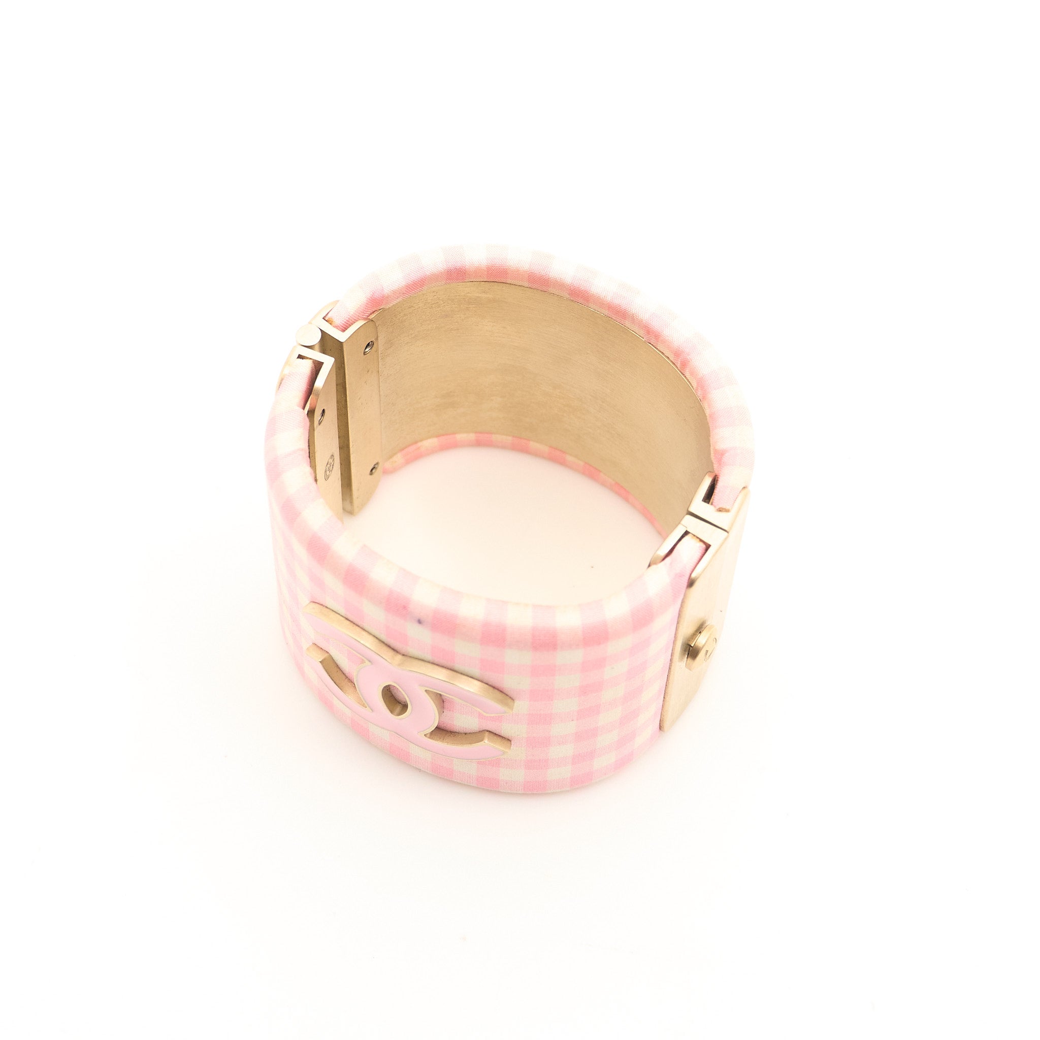 Chanel Pink Gingham Cuff Bracelet