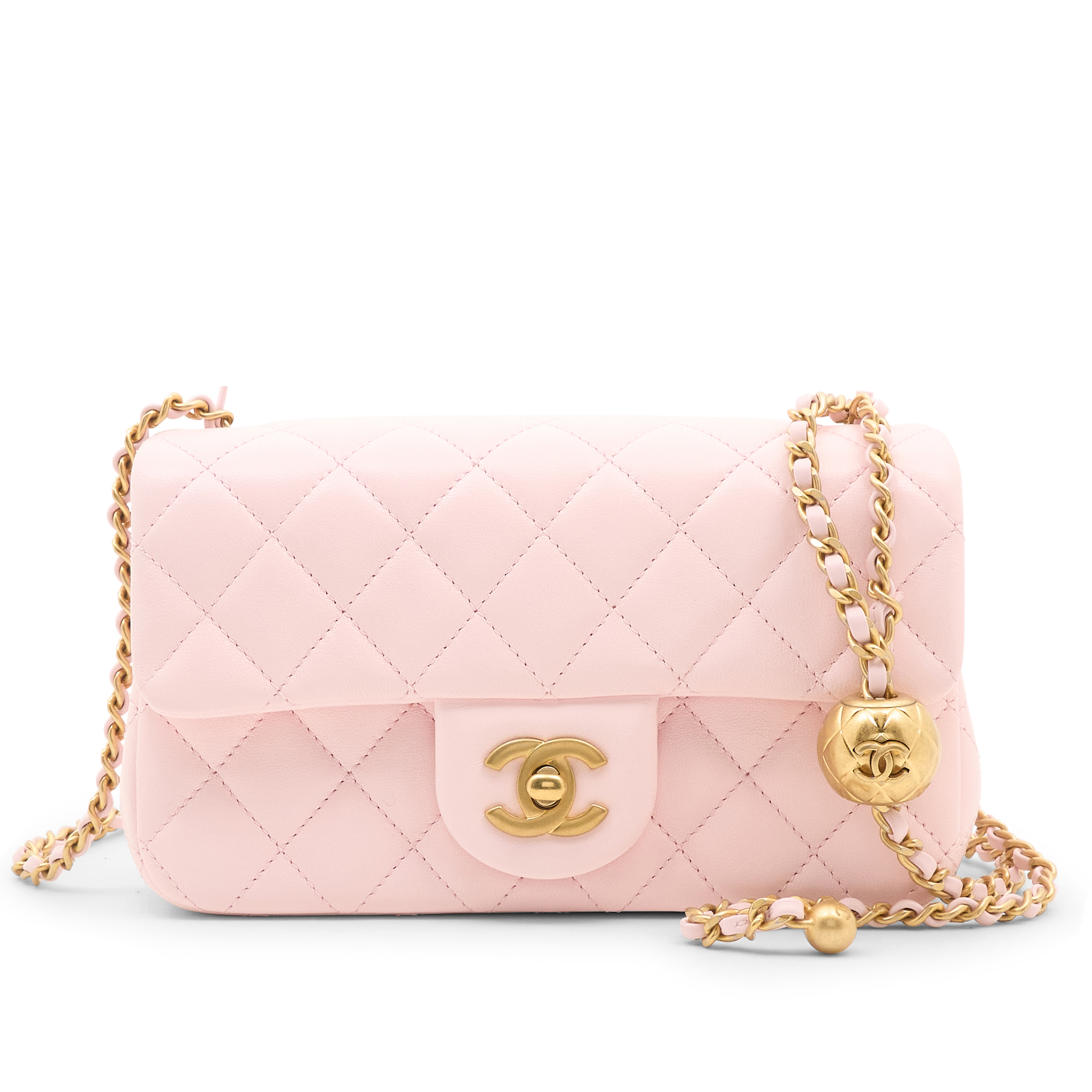 Chanel Pink Lambskin Pearl Crush Mini Flap Bag GHW