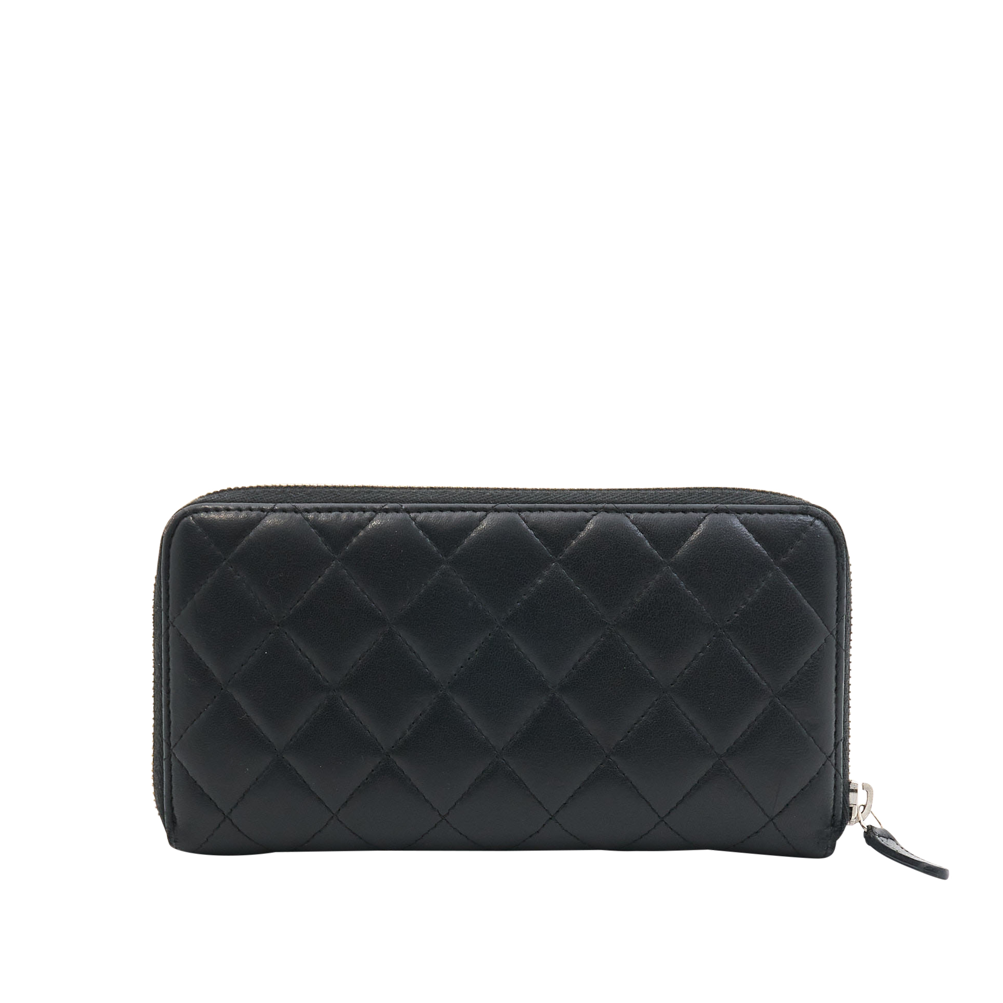 Chanel Quilted Black Lambskin Zip Around Wallet SHW