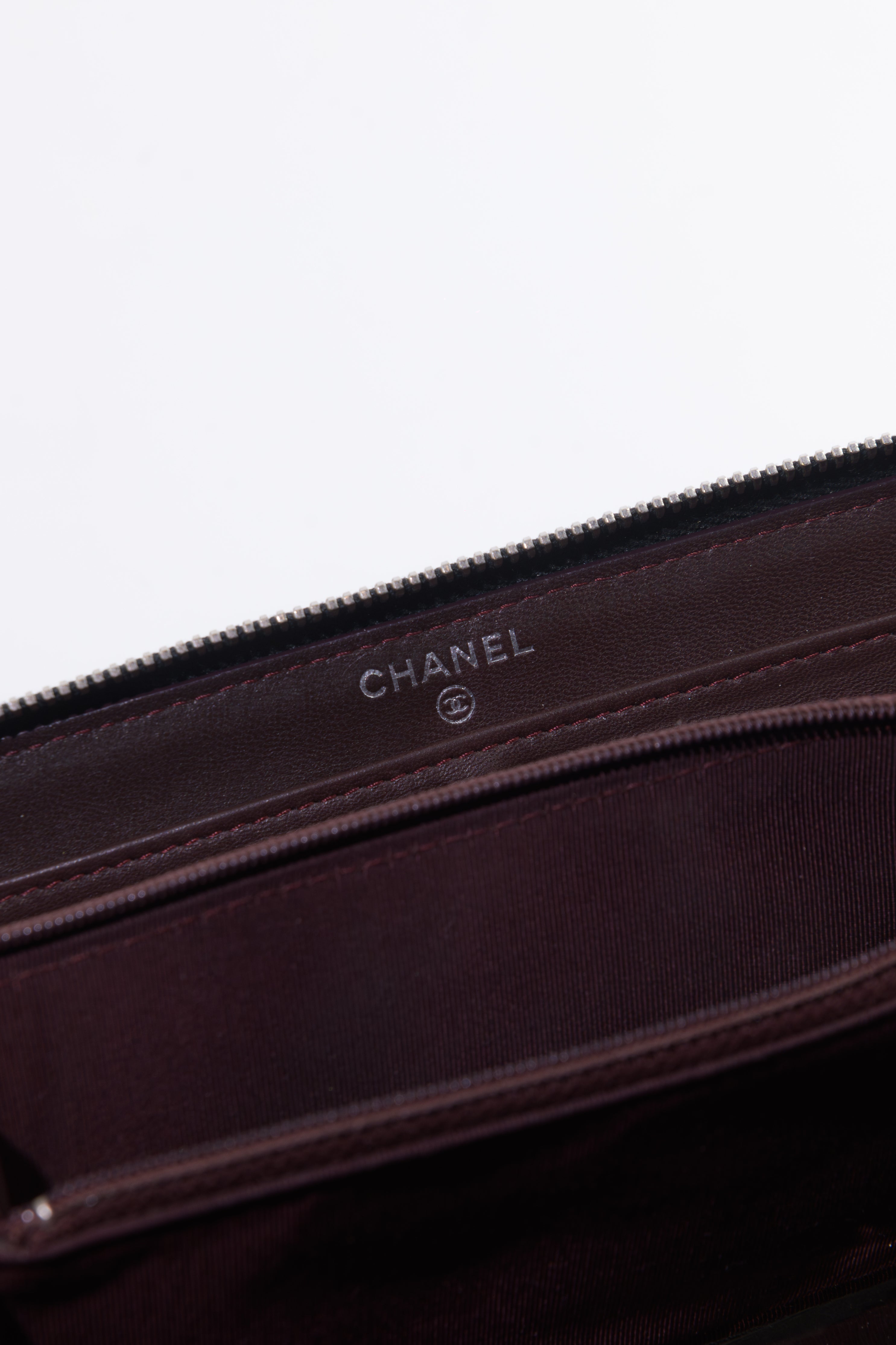 Chanel Quilted Black Lambskin Zip Around Wallet SHW