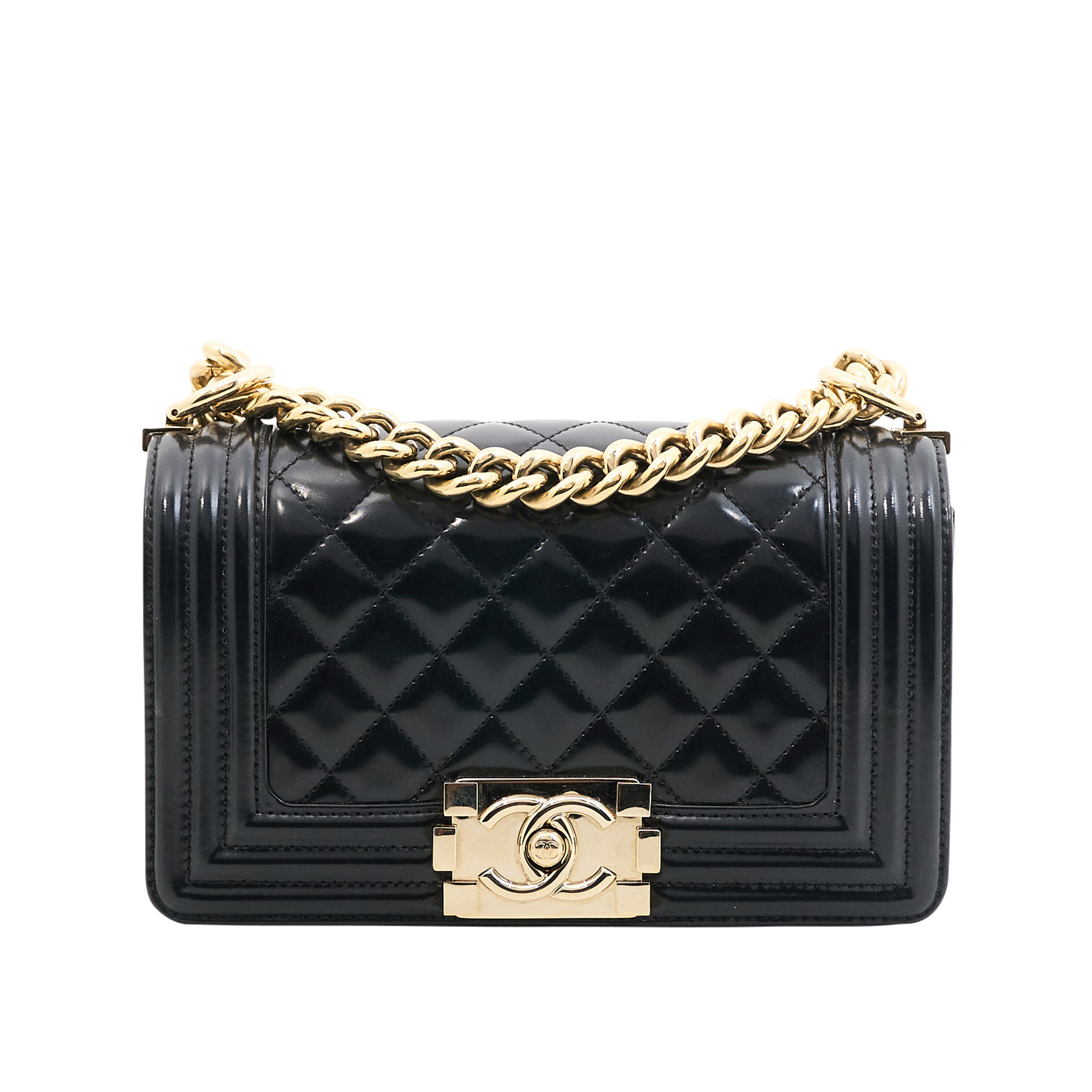 Chanel Small Boy Bag in Black Patent GHW
