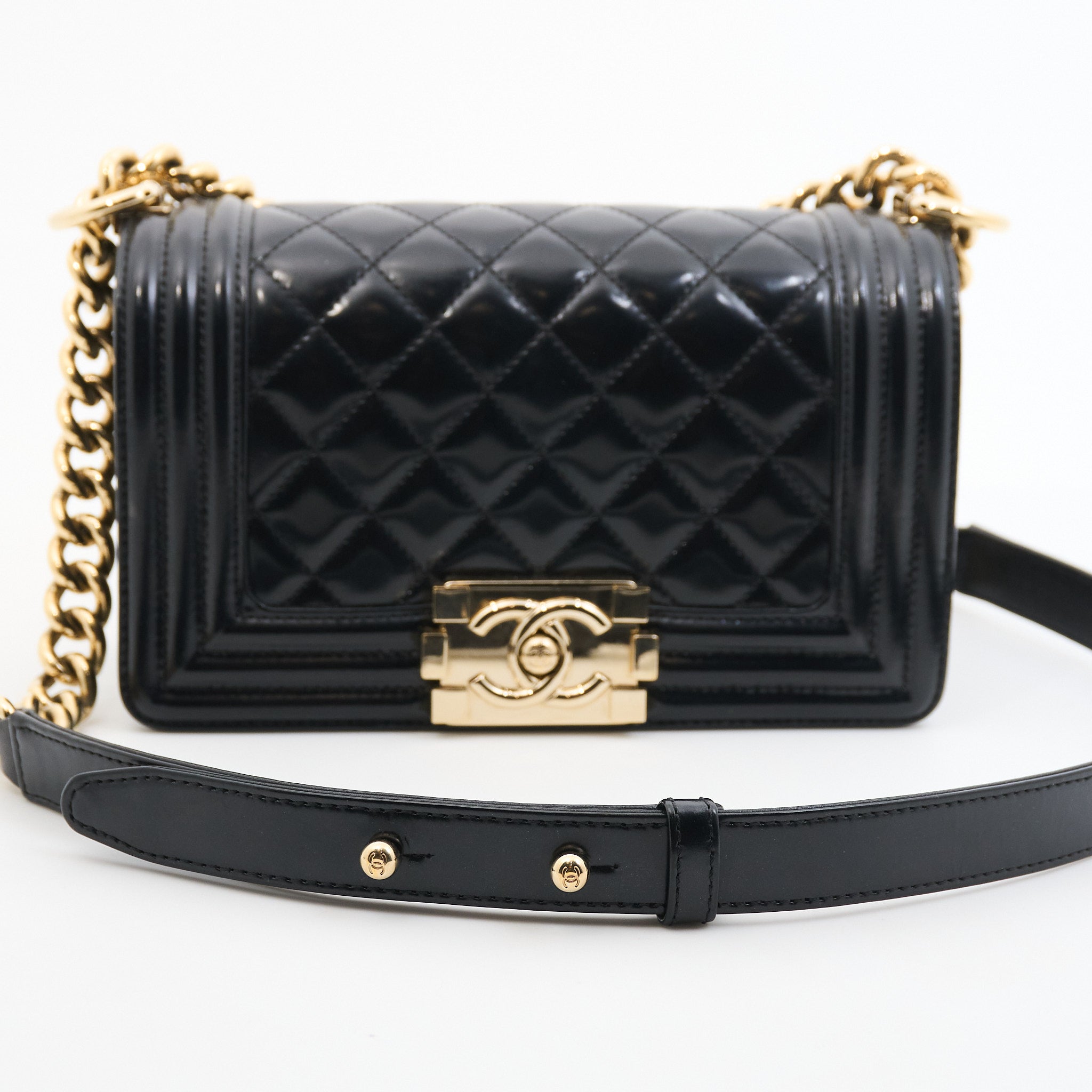 Chanel Small Boy Bag in Black Patent GHW