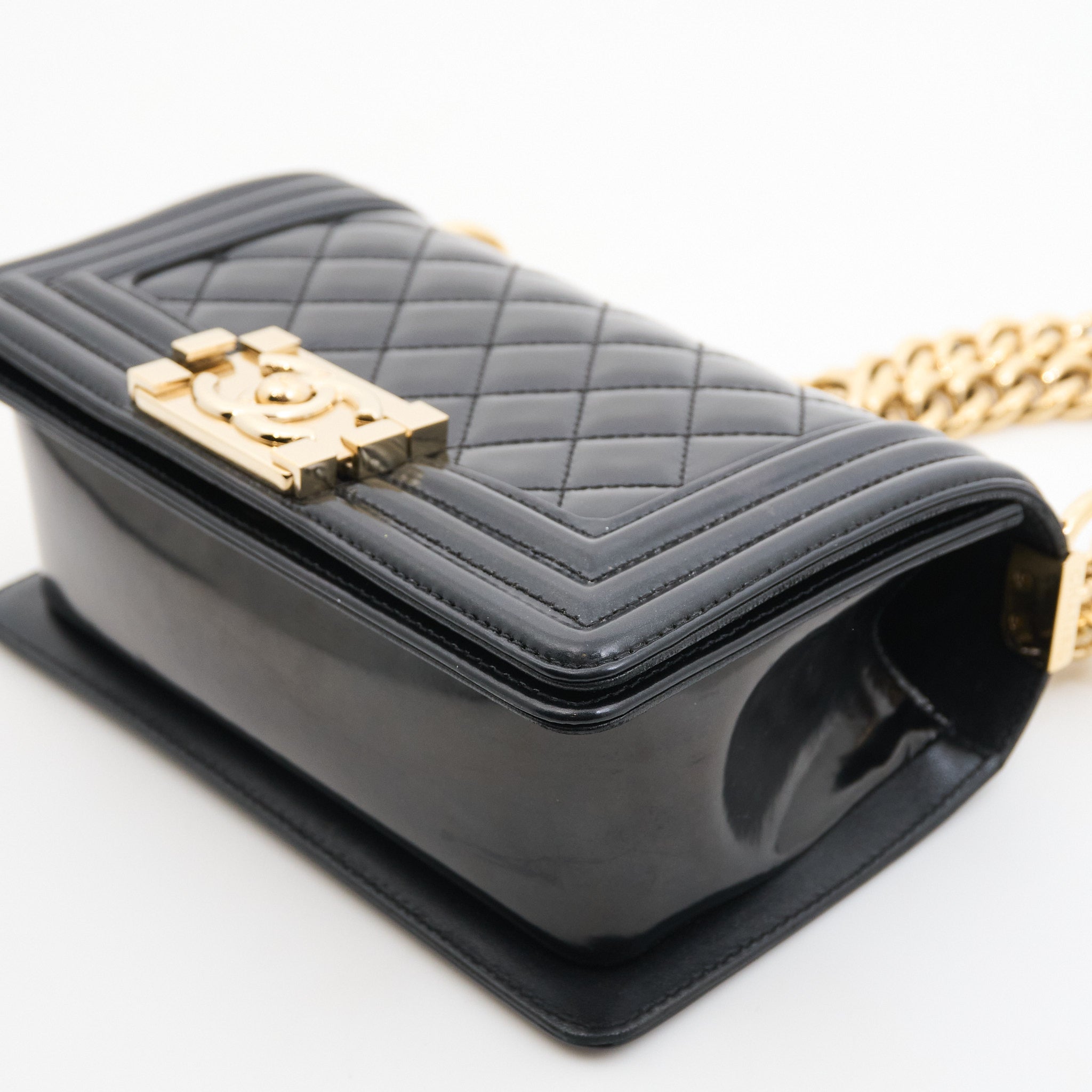 Chanel Small Boy Bag in Black Patent GHW