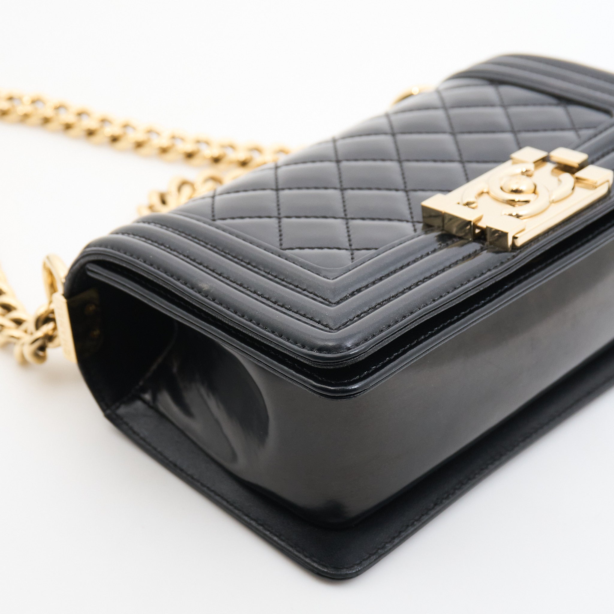 Chanel Small Boy Bag in Black Patent GHW