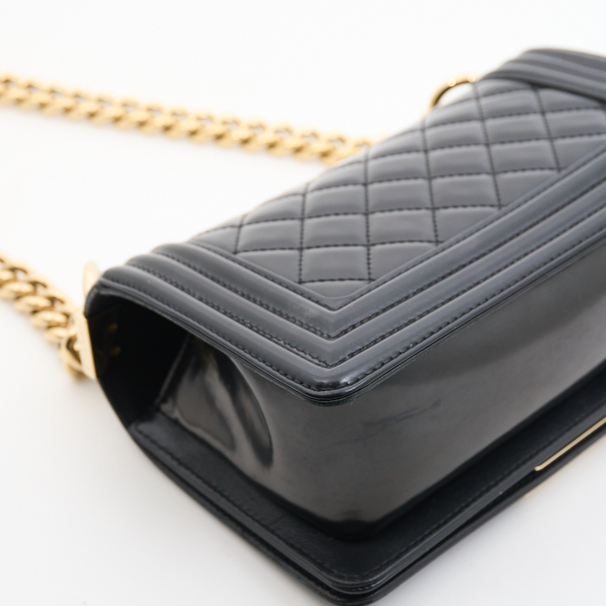 Chanel Small Boy Bag in Black Patent GHW