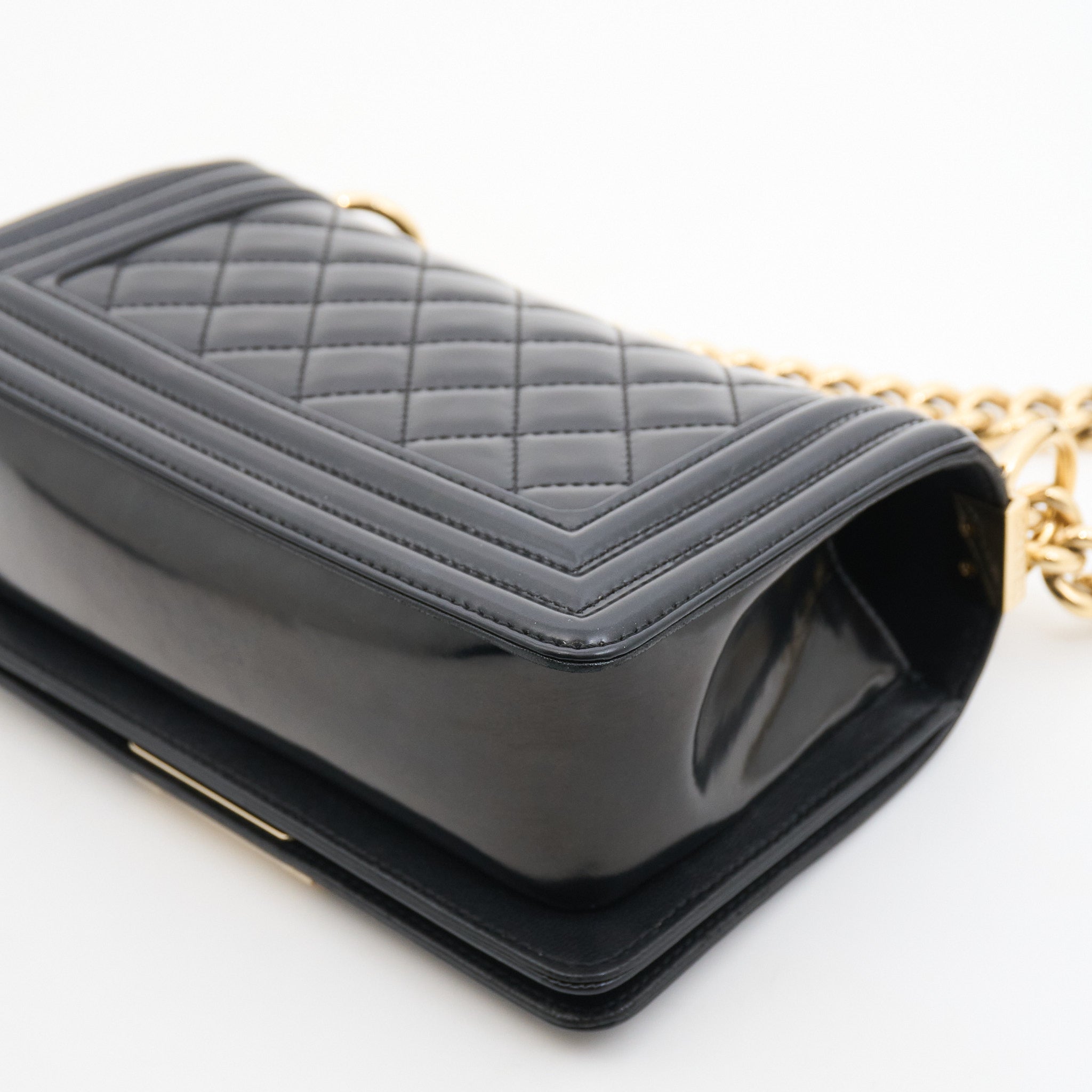 Chanel Small Boy Bag in Black Patent GHW