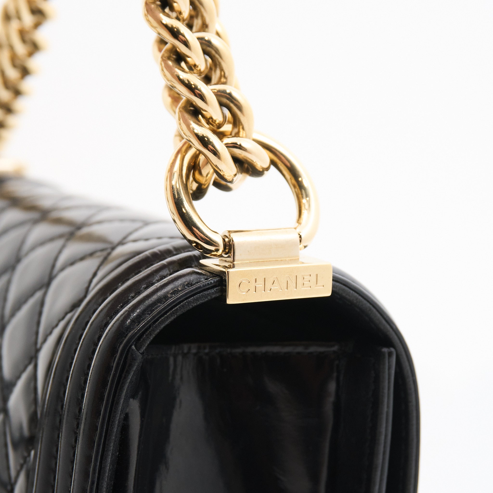Chanel Small Boy Bag in Black Patent GHW