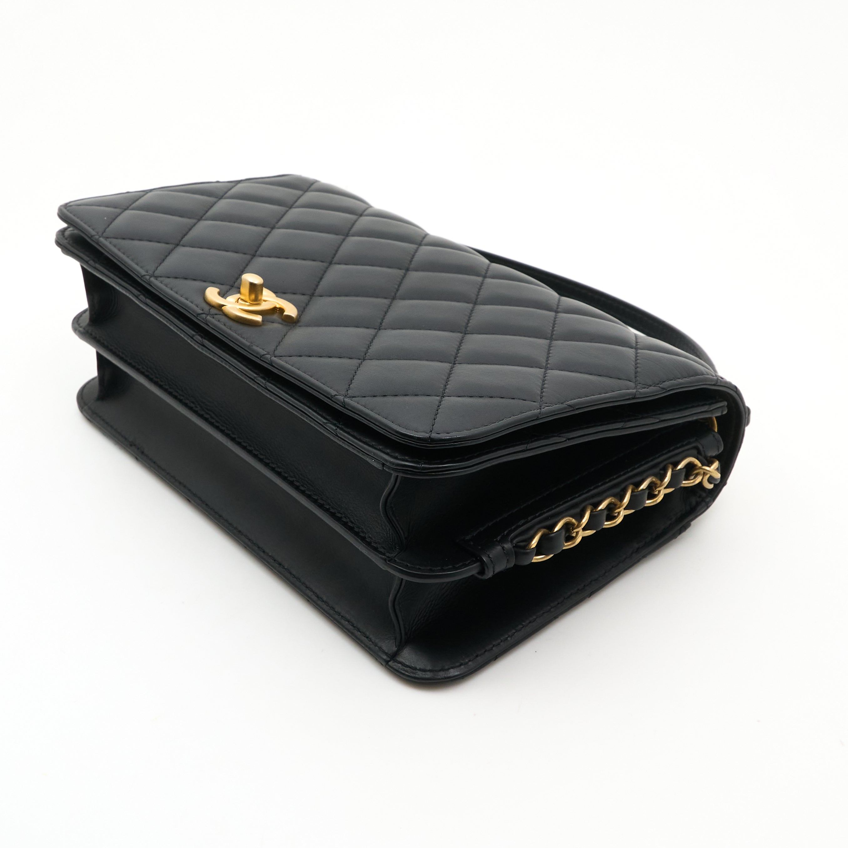 Chanel Small Single Flap Lambskin Black Bag GHW